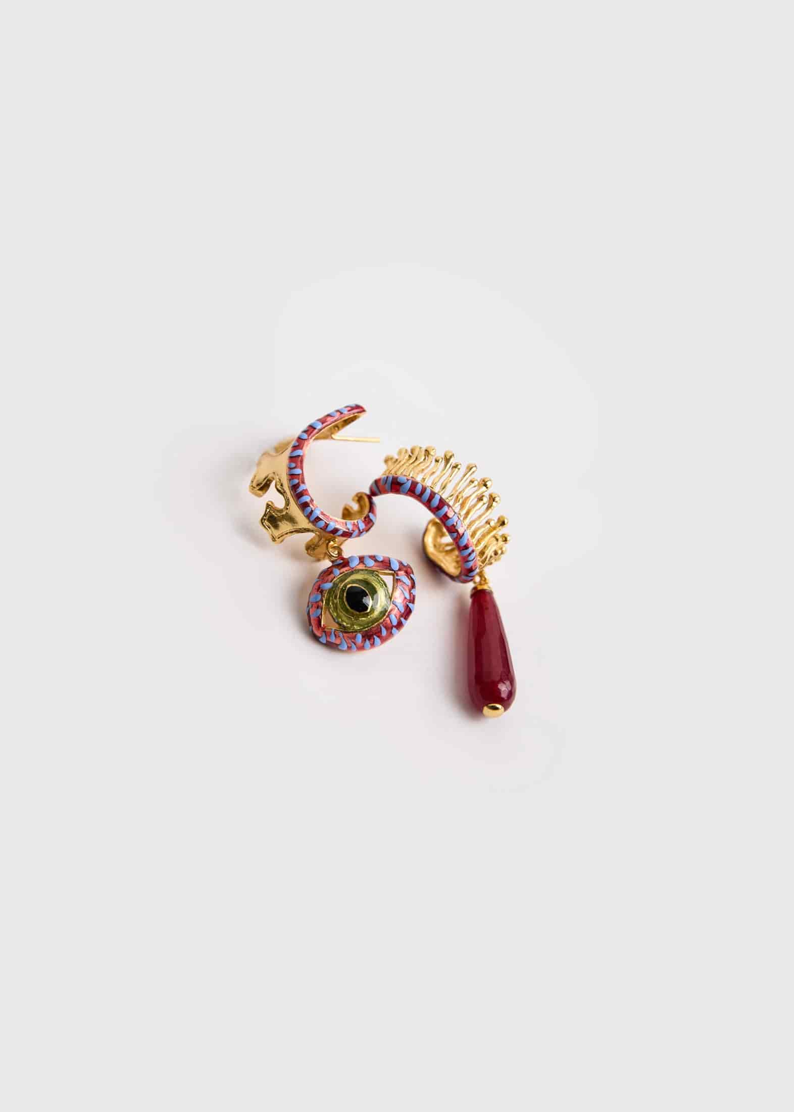CAT DROP BURGUNDY EARRINGS - miniatura 2