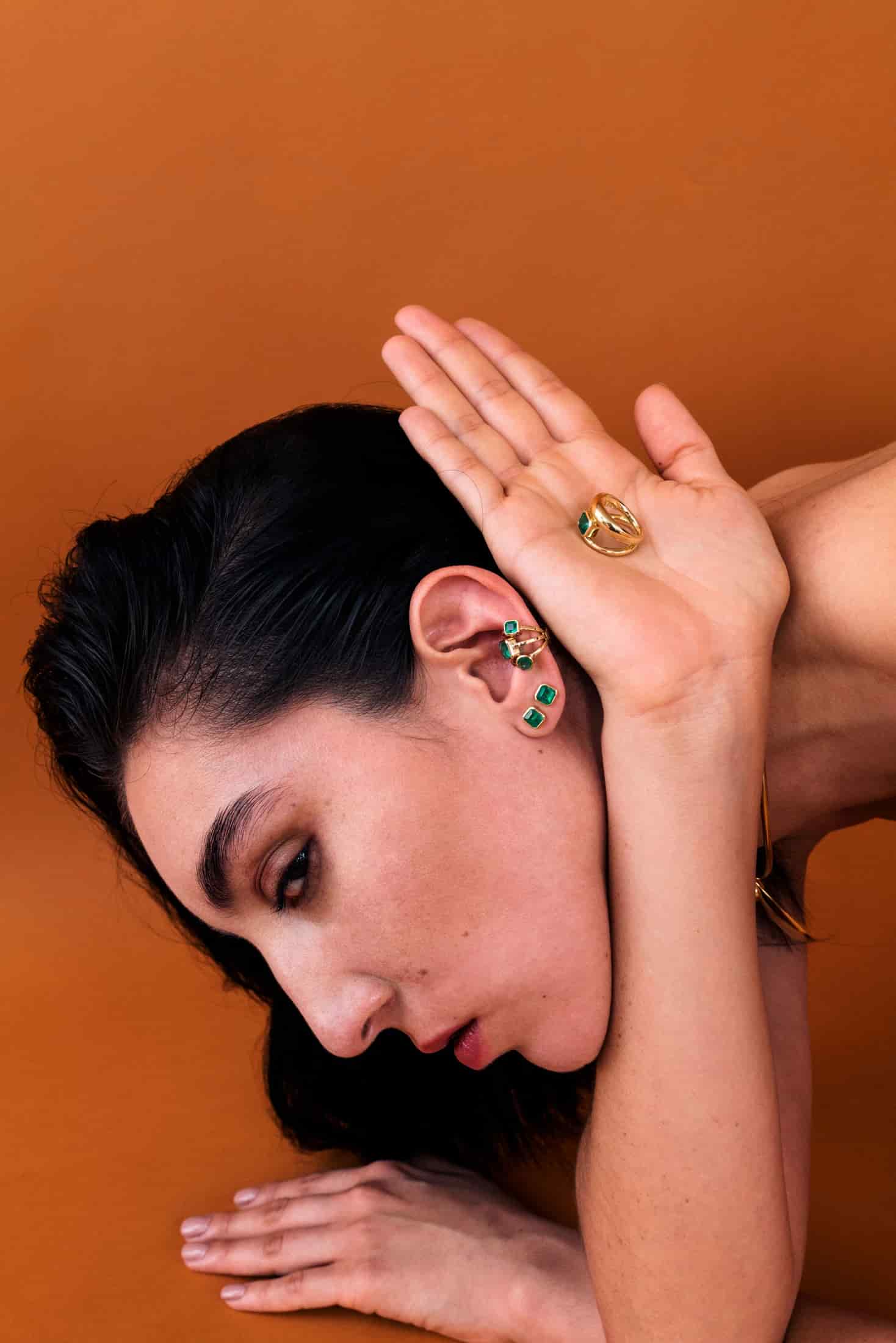 Aretes Topo - Esmeralda Cuadrada - miniatura 3