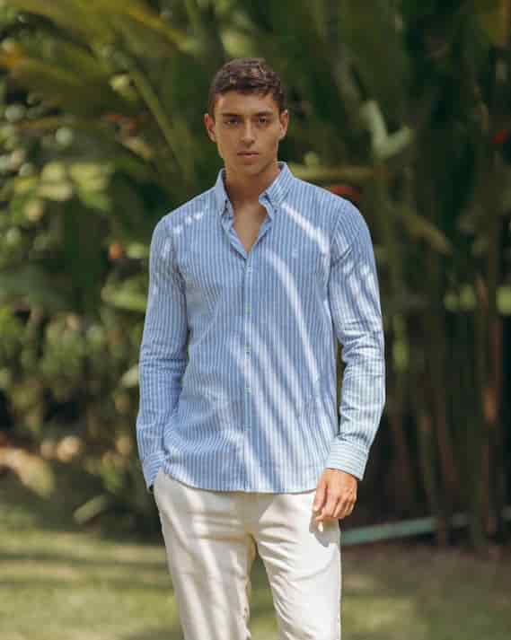 Camisa de Lino Navy y Rayas Blancas - miniatura 1