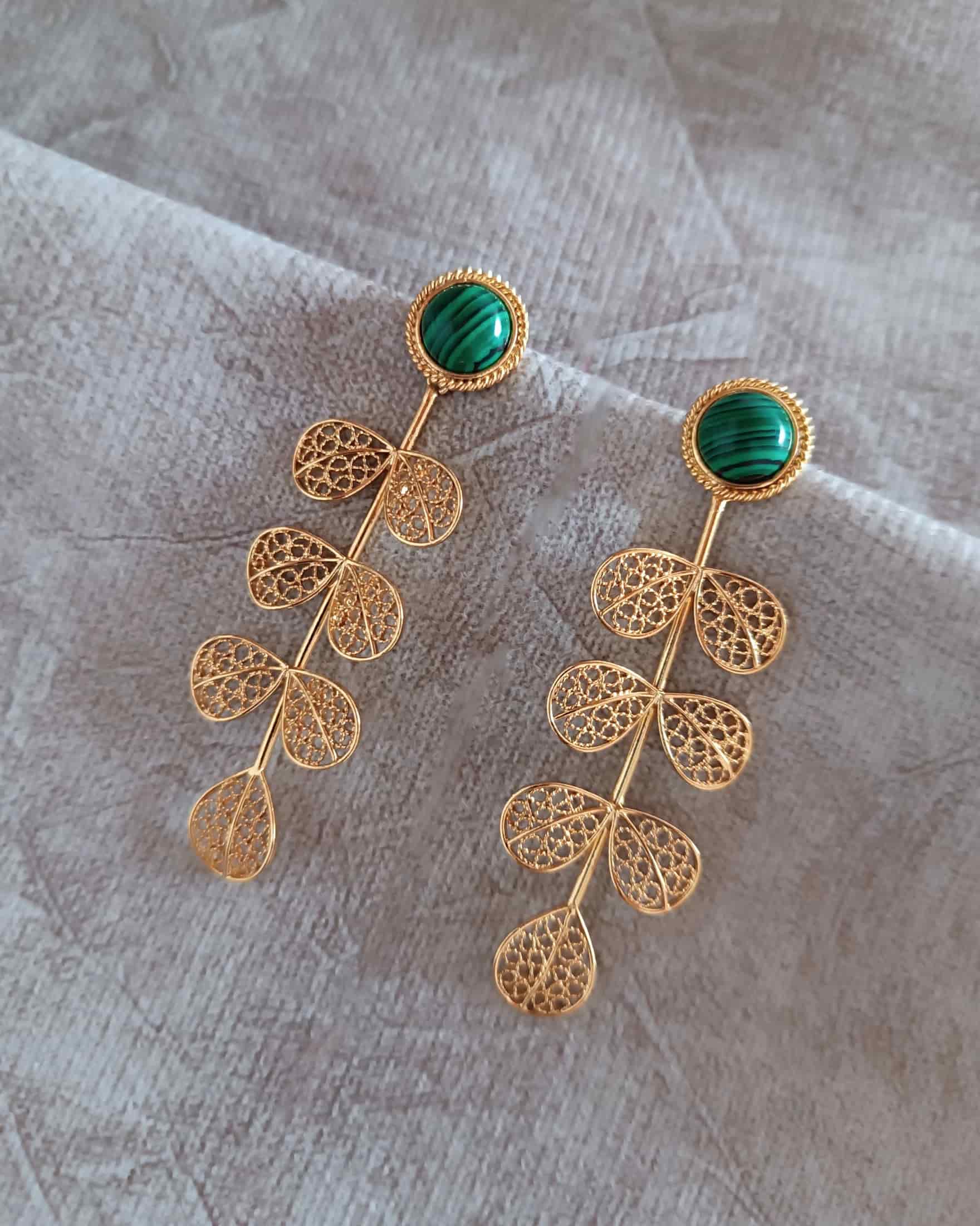 Aretes largos filigrana Hada malaquita - miniatura 4