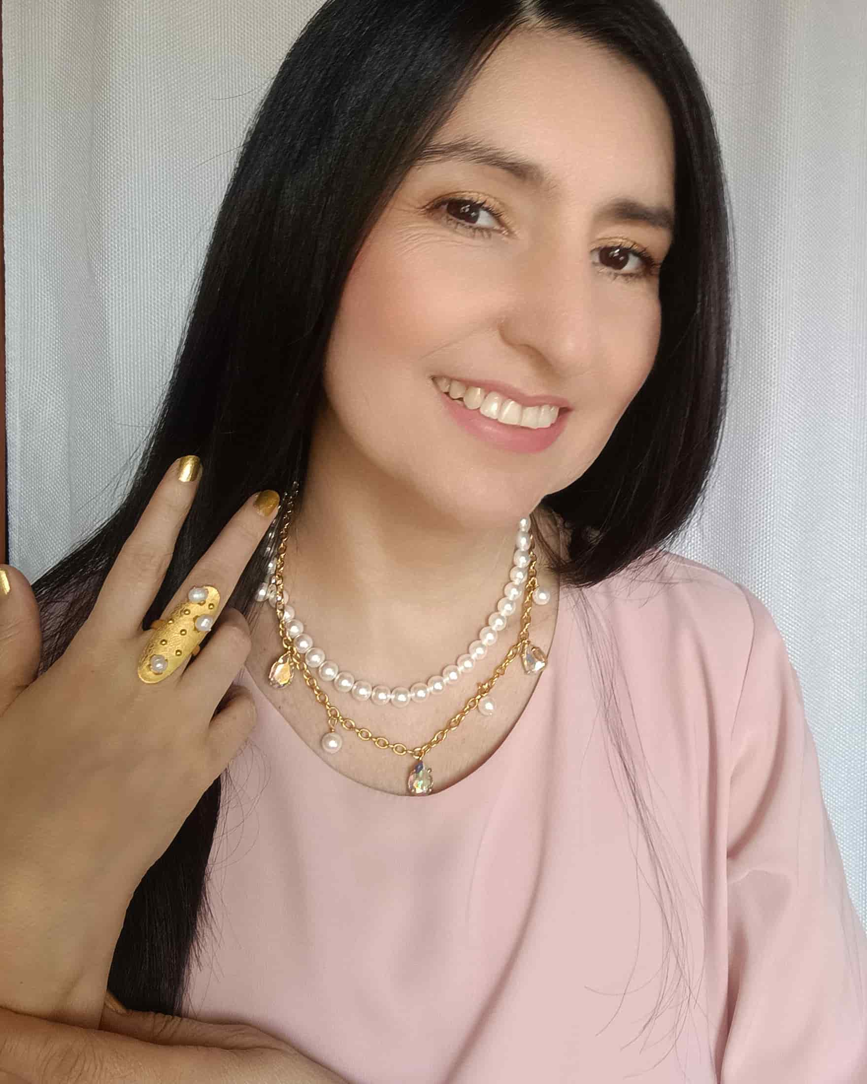 Collar doble perlas shell y cristales - miniatura 2