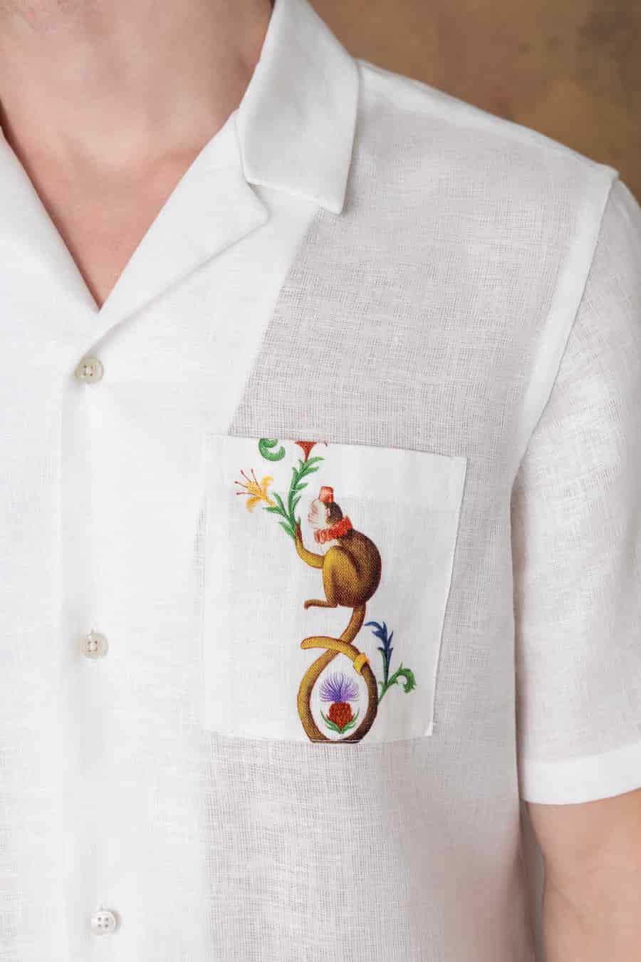 Men's linen shirt bowling satyr white - miniatura 5