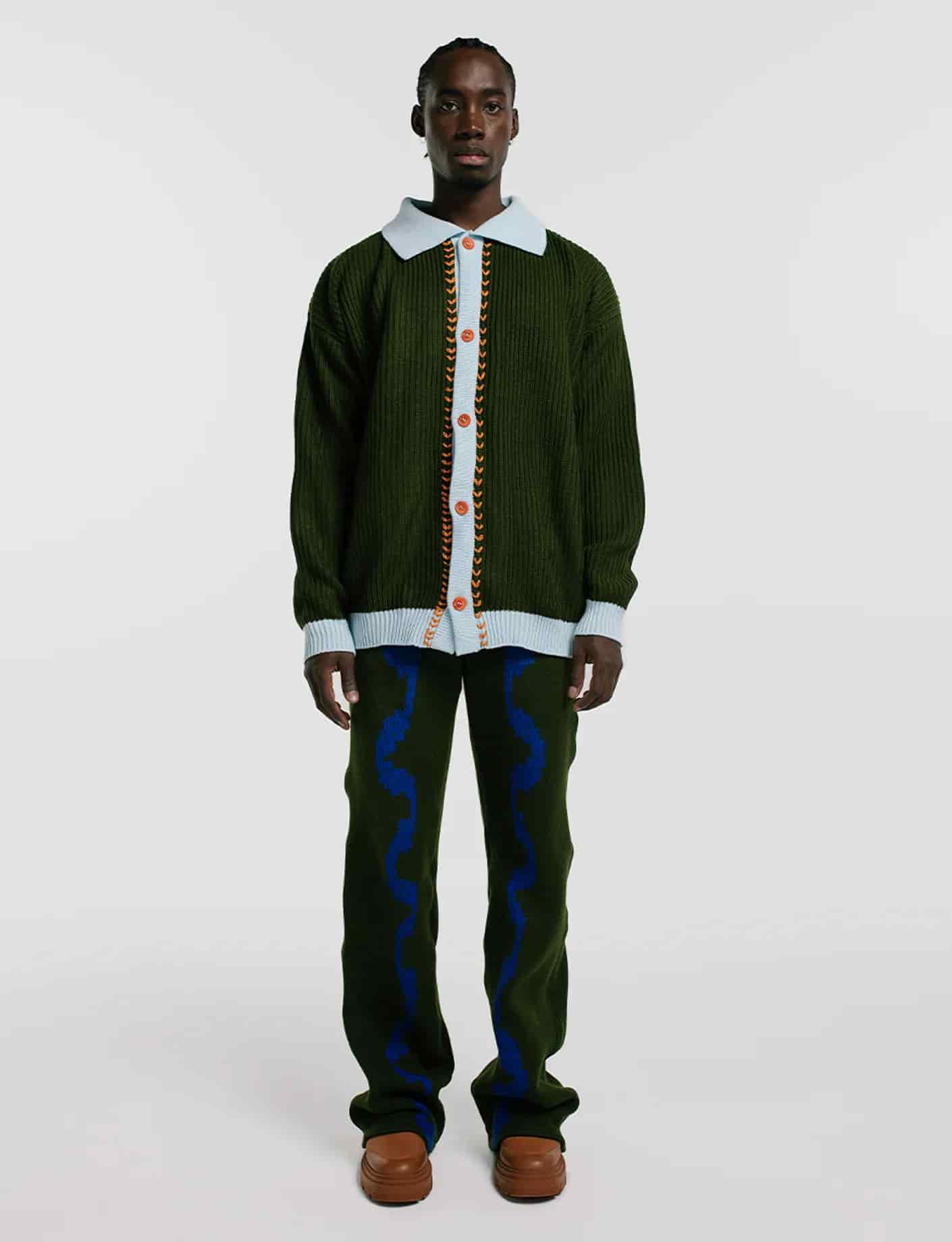 MILITARY GREEN RIB POLO CARDIGAN - miniatura 1
