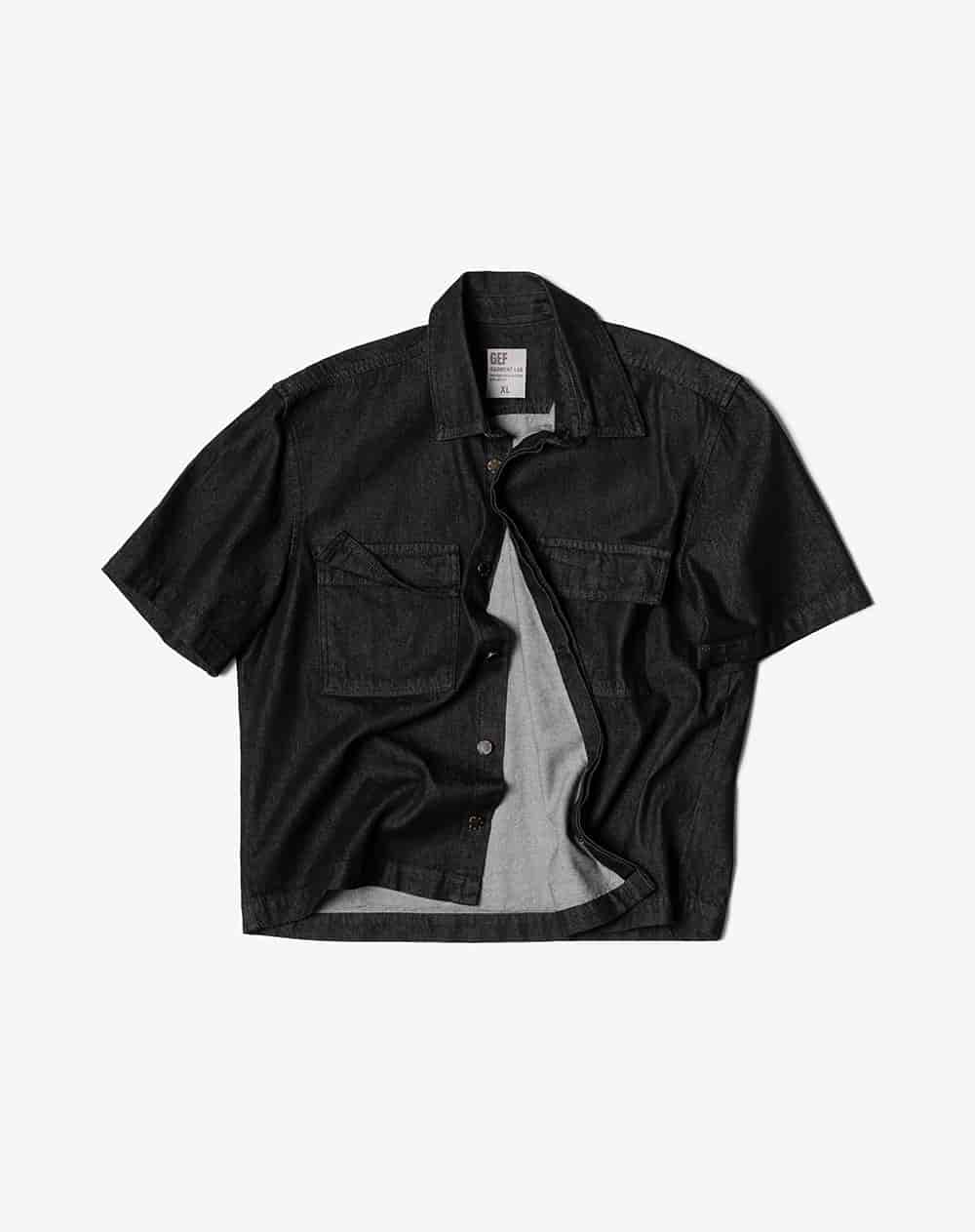 Camisa manga corta loose denim negro hombre - miniatura 1