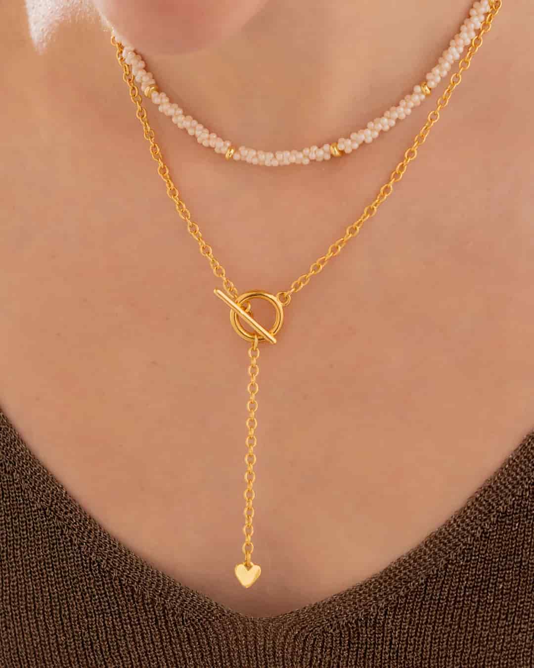 Set X2 Collar Corbatín Corazón Candado + Aretes - miniatura 3