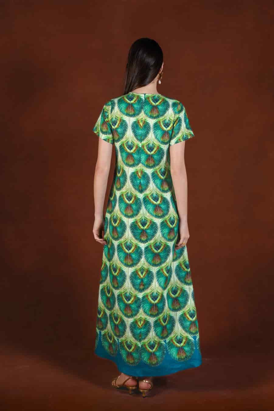 Women's Iridis long linen dress green - miniatura 2