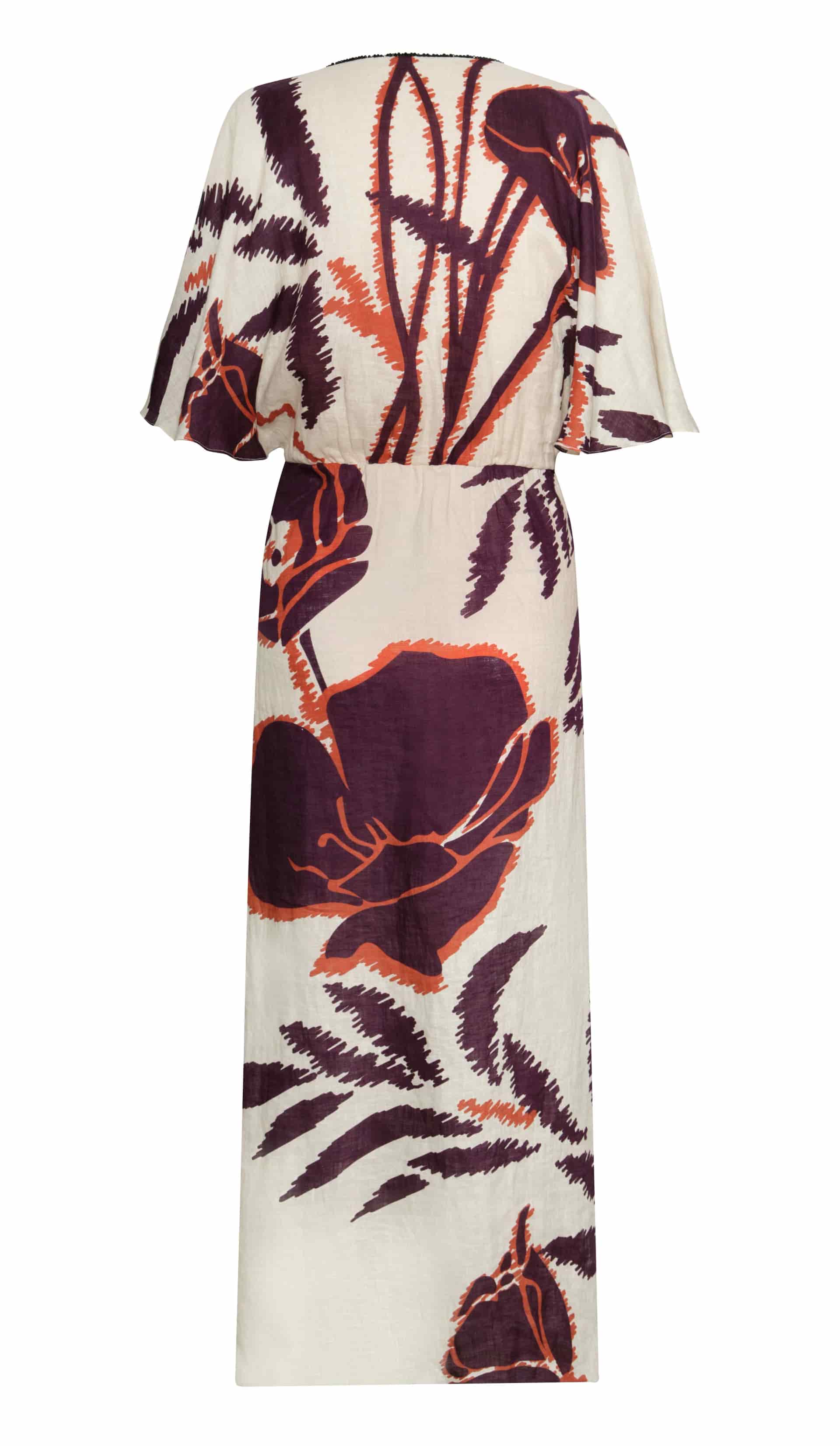Topacio Linen Tunic Dress / Ecru - Purple Gladiolos - miniatura 7