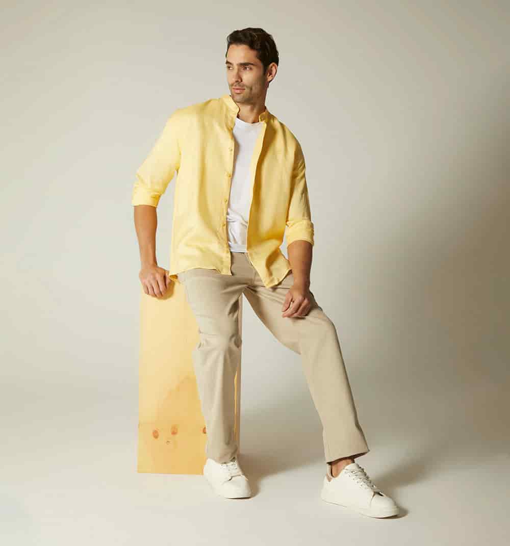 Camisa para hombre en lino cuello nerú m - miniatura 1