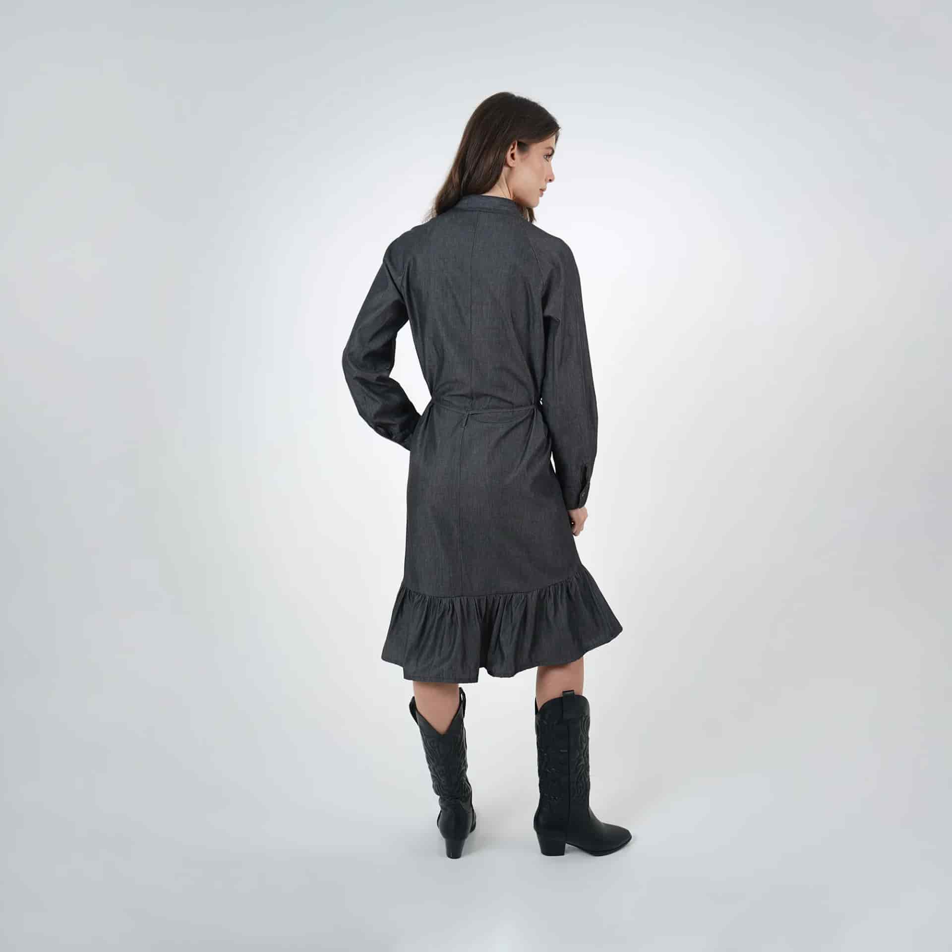 Vestidi midi camisero en denim con lazo - miniatura 6