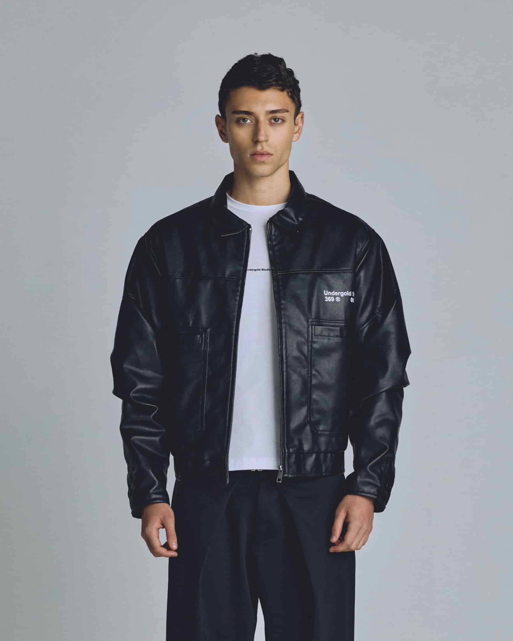 Basics Undergold Studio Leather Boxy Fit Jacket Black - miniatura 2