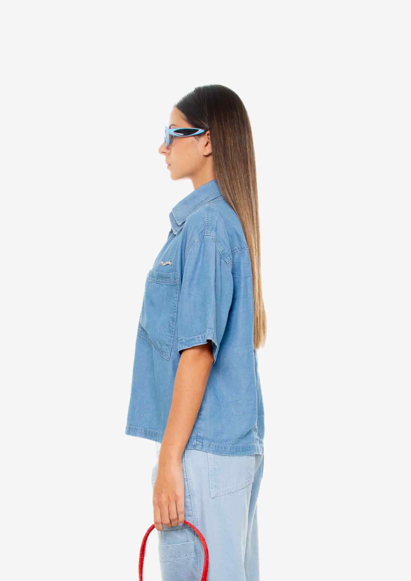 Light-Wash Short-Sleeve Double Neck Shirt - miniatura 4