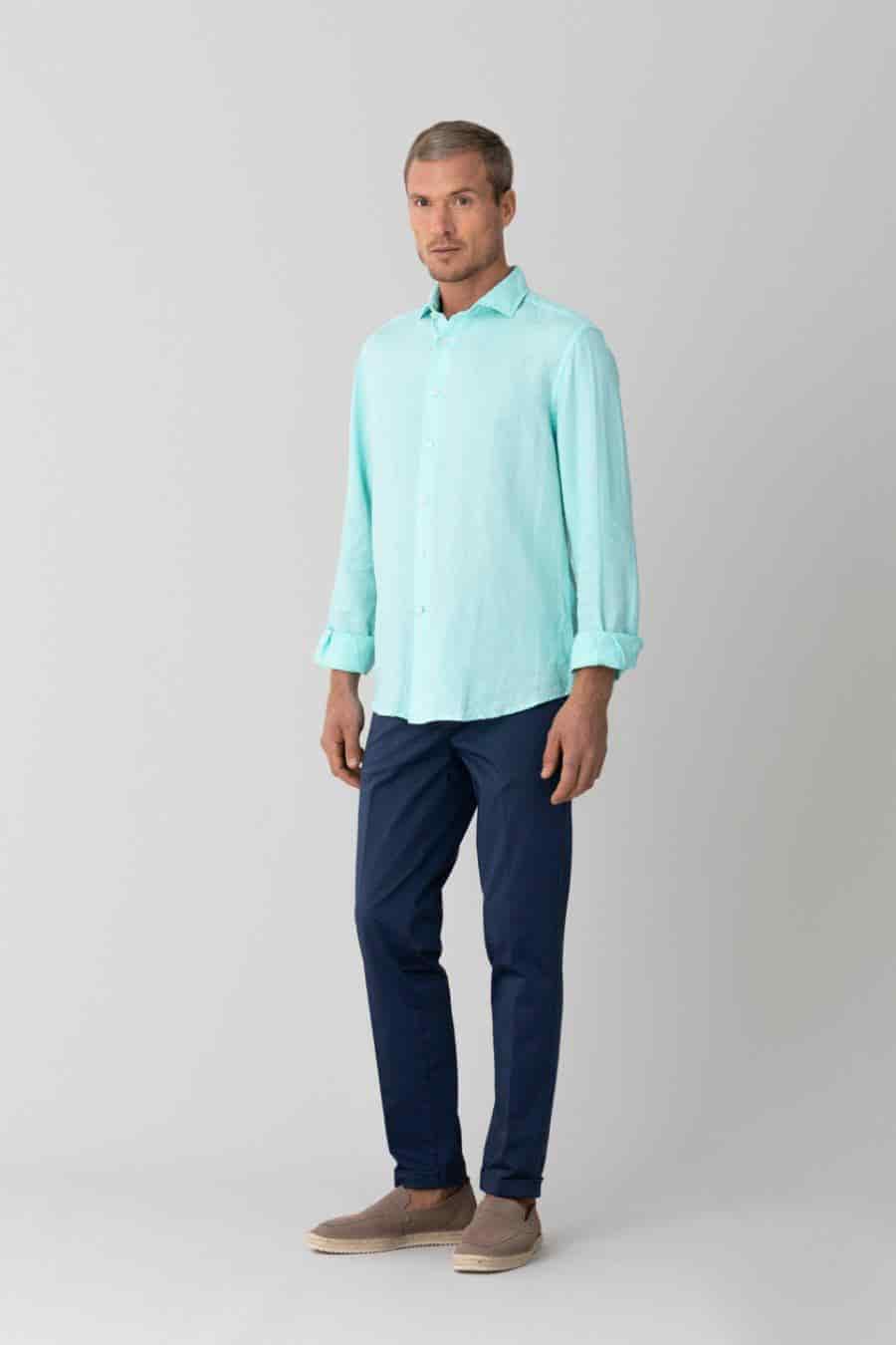 Men's linen shirt aqua - miniatura 1