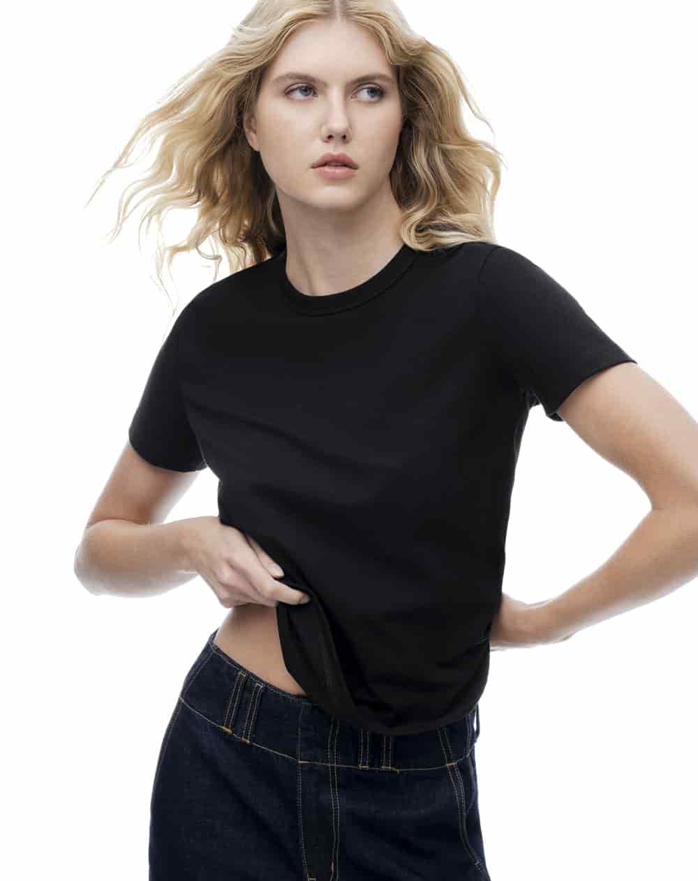 Camiseta manga corta regular negra mujer - miniatura 1