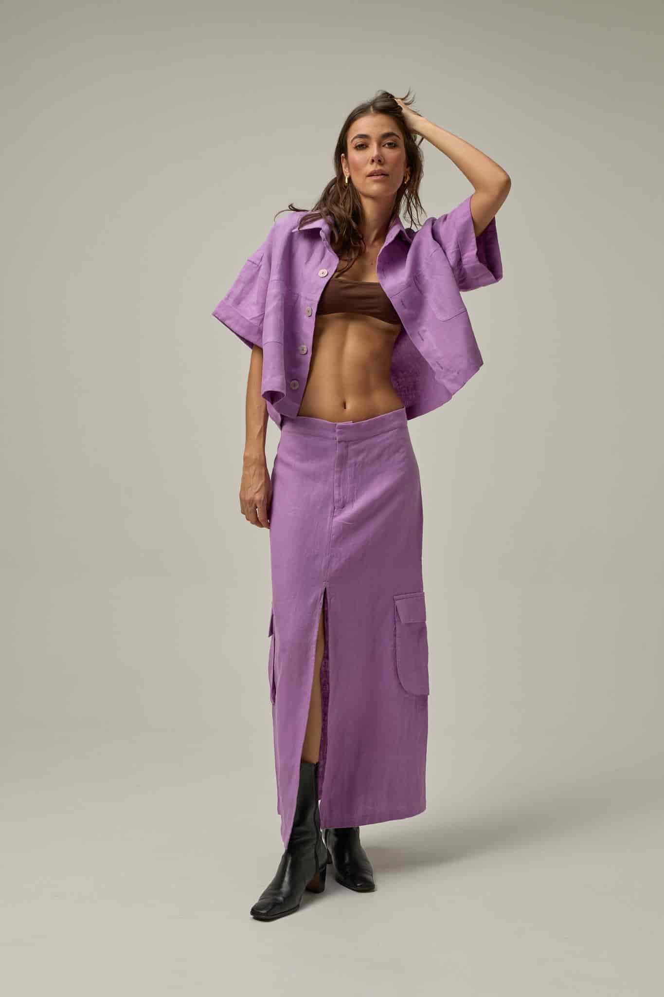 Falda Canvas de lino | Morado - miniatura 4
