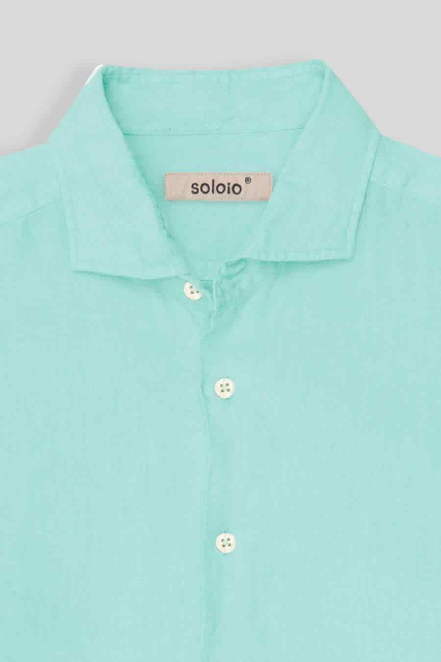 Men's linen shirt aquamarine basic - miniatura 3