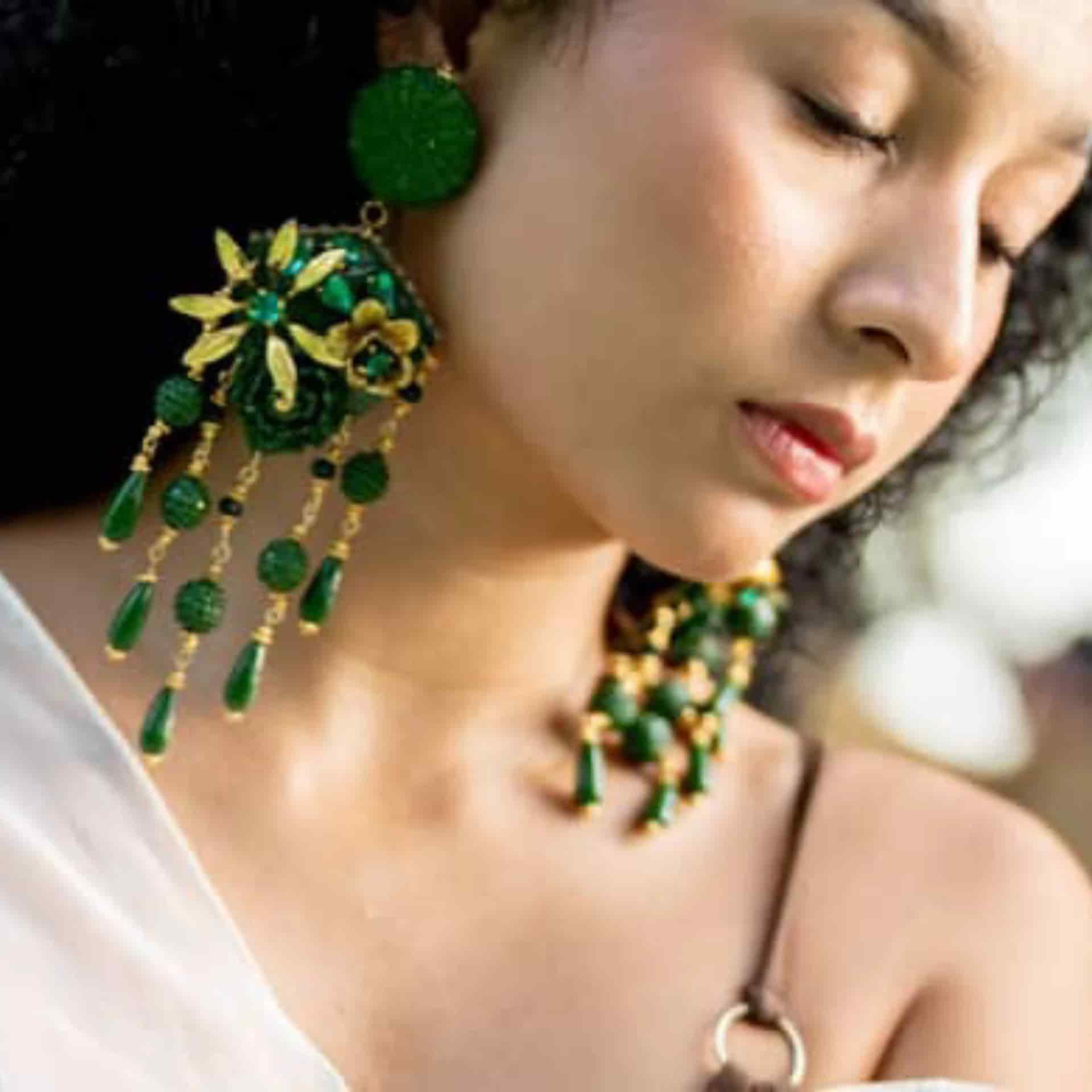 Green Rhombus Totumo Earrings - miniatura 2