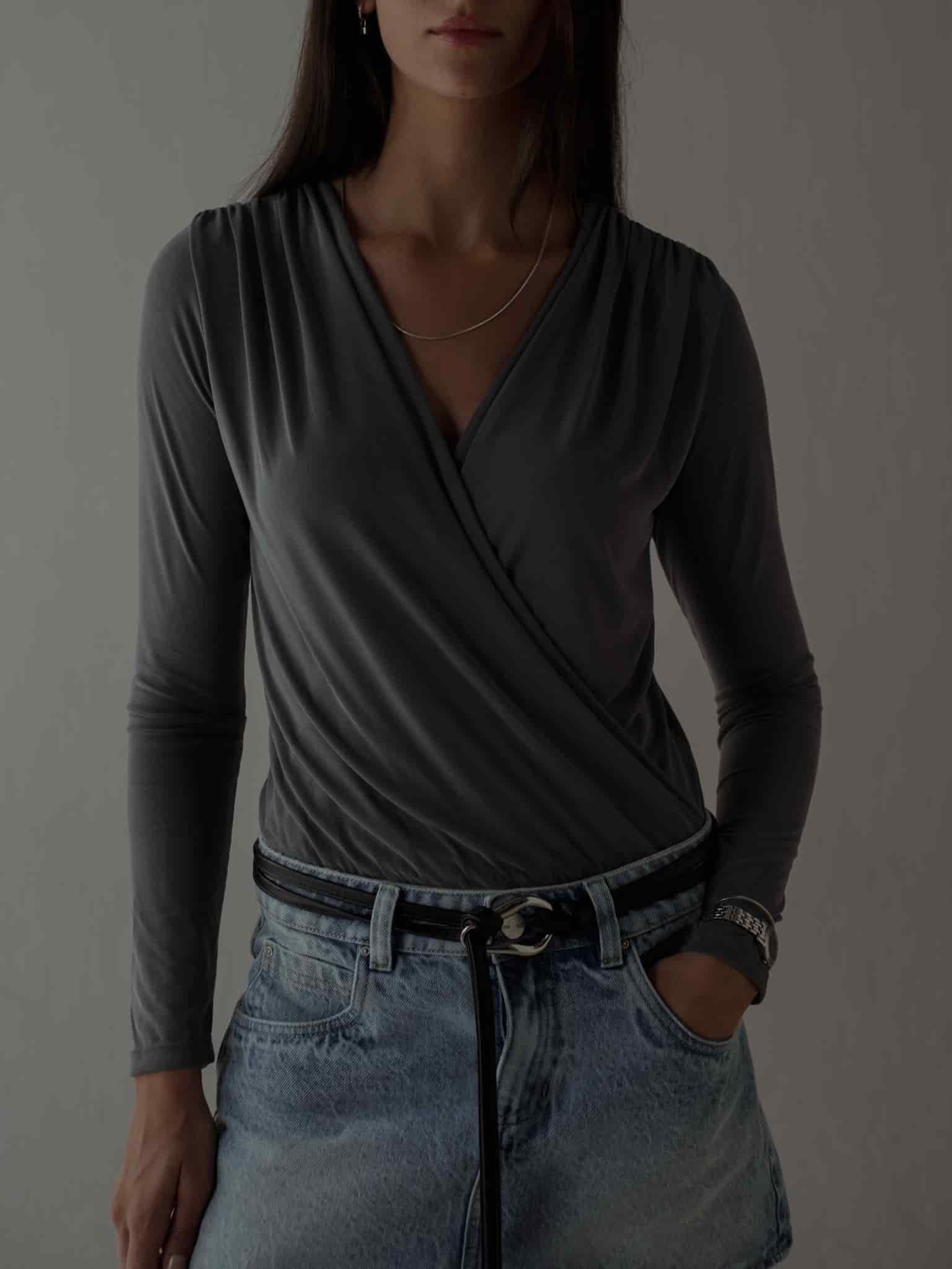 LONG SLEEVE FLOWY BODY - DARK GRAY - miniatura 11