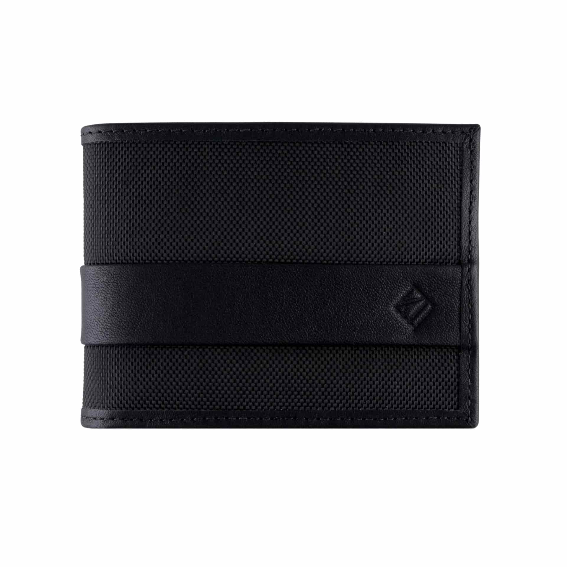 Billetera Slim Cuero-Lona (Negra) — Con Grabado de Iniciales - miniatura 1