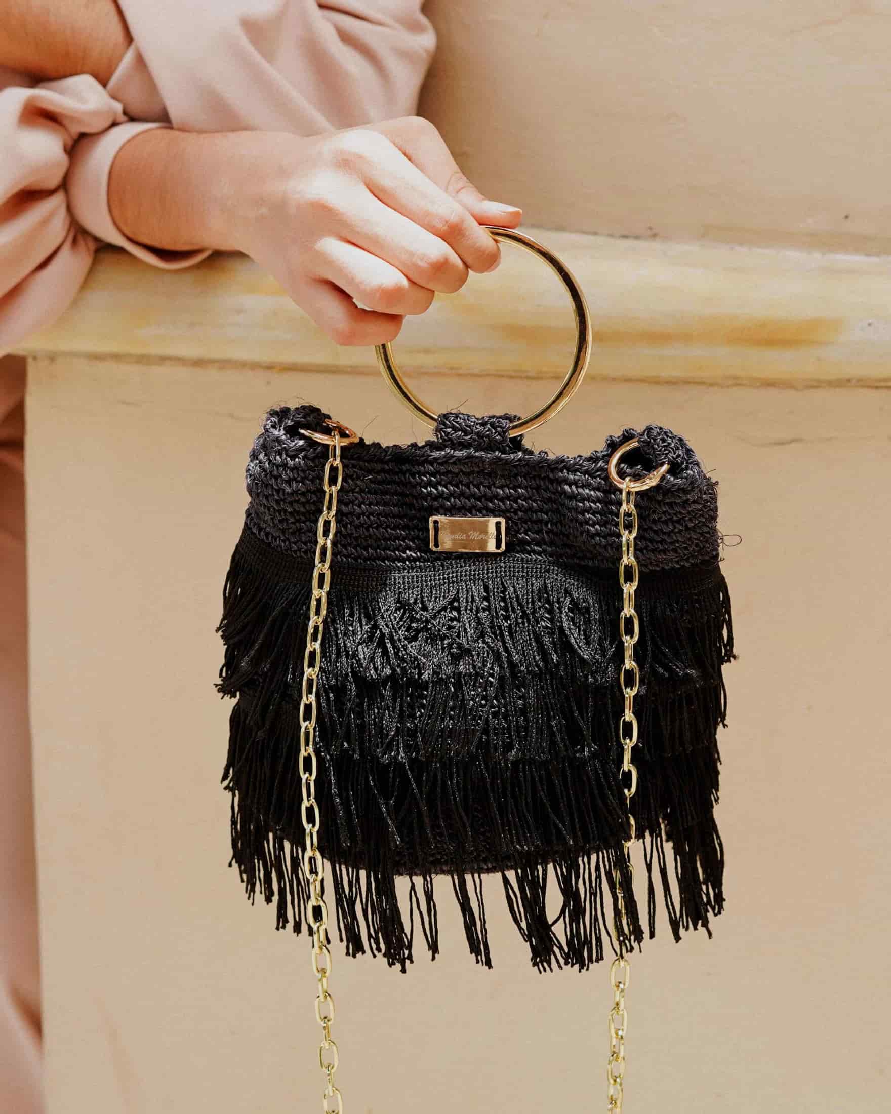 Bolso Orquidea Flecos – Negro - miniatura 1
