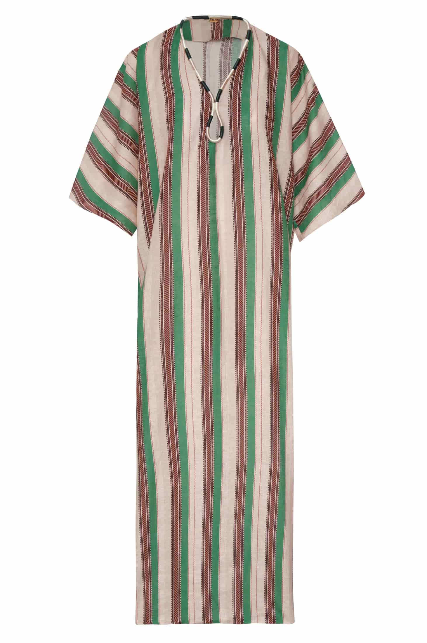 Andina Hand-Embroidered Linen Tunic / Green Artisanal Stripes - miniatura 1