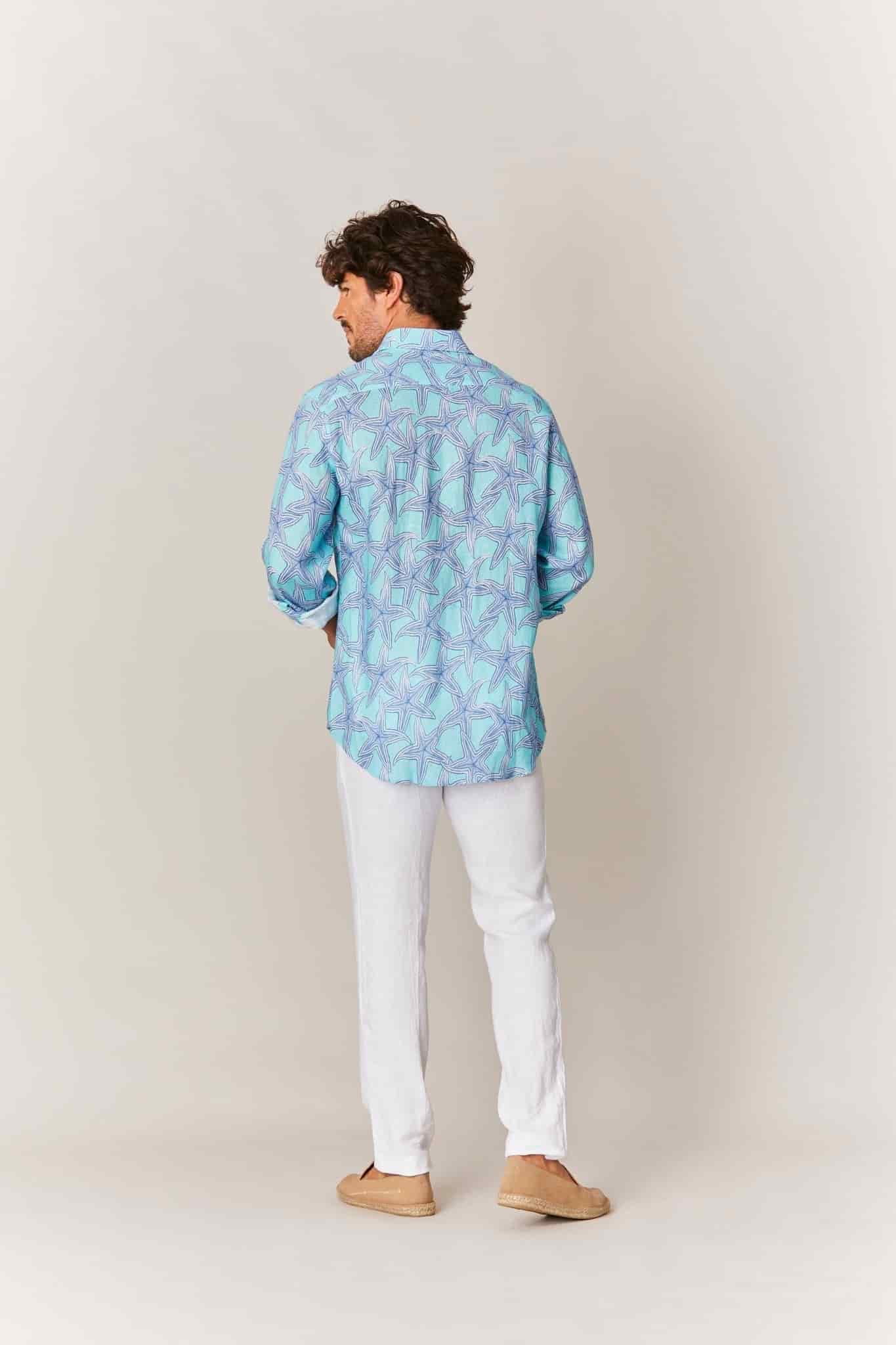Men's linen shirt turquoise stella - miniatura 4