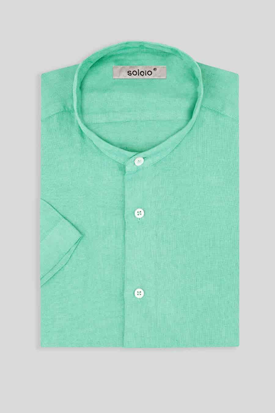 men’s linen shirt mao turquoise basic - miniatura 4