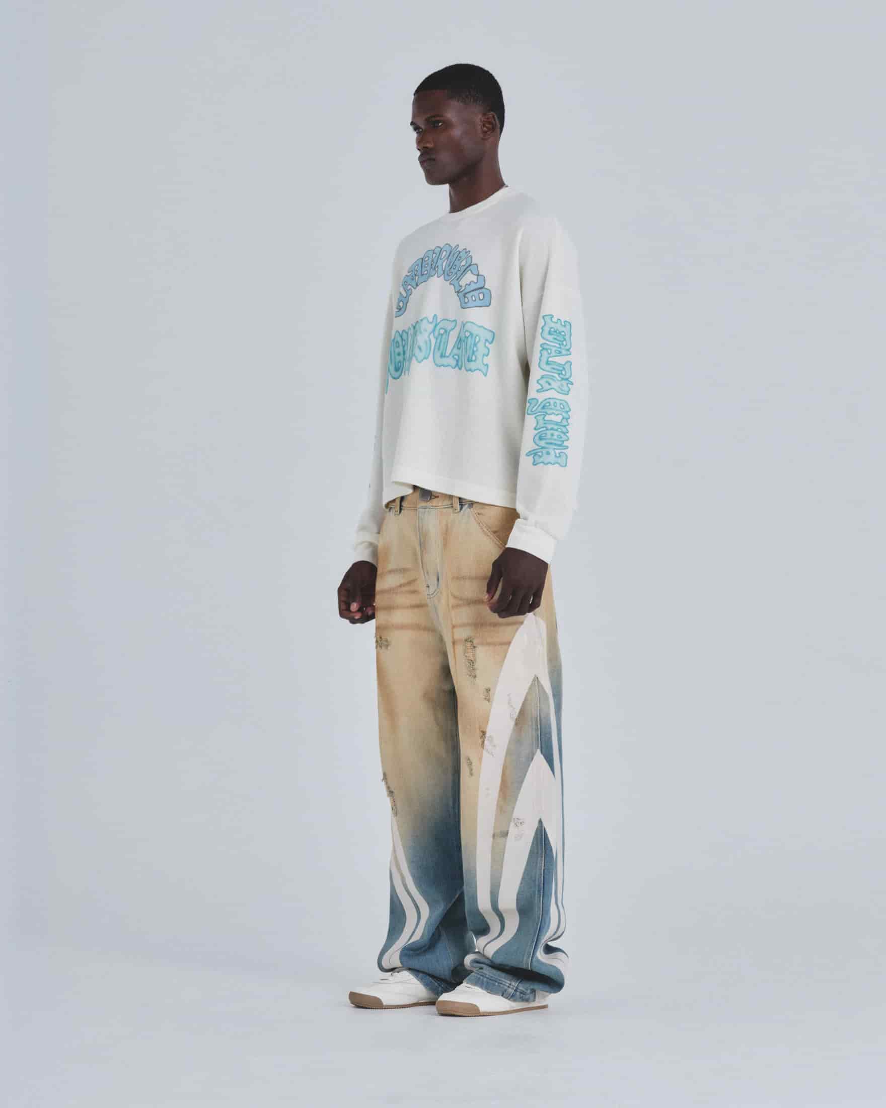 Holy State Stripe Wide Jeans Sand Blue - miniatura 5