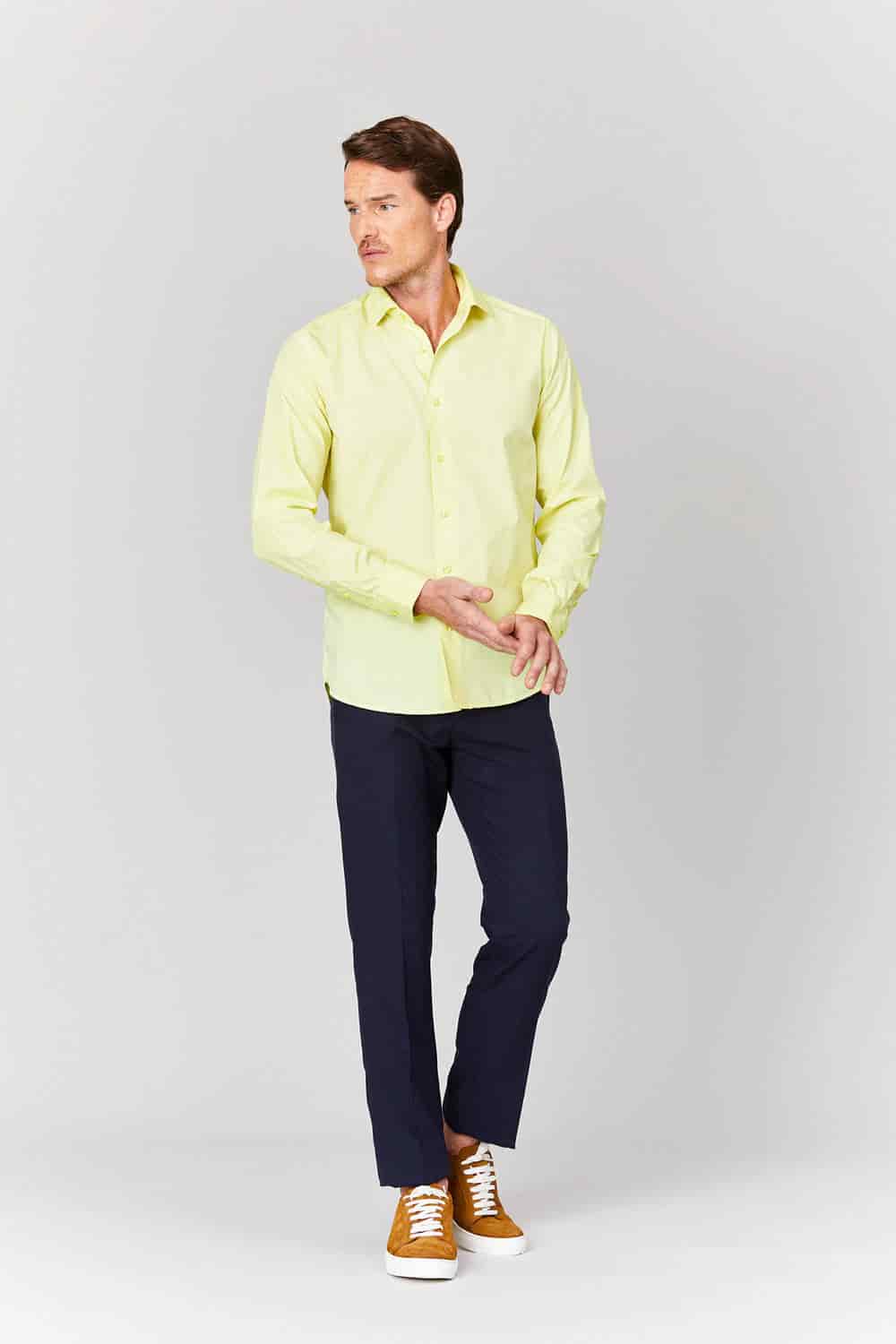 Men's basic yellow cotton muslin shirt - miniatura 3