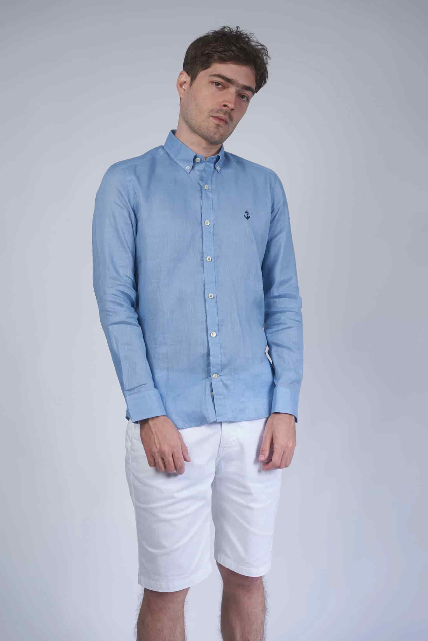 Camisa Lino Azul Claro - miniatura 3