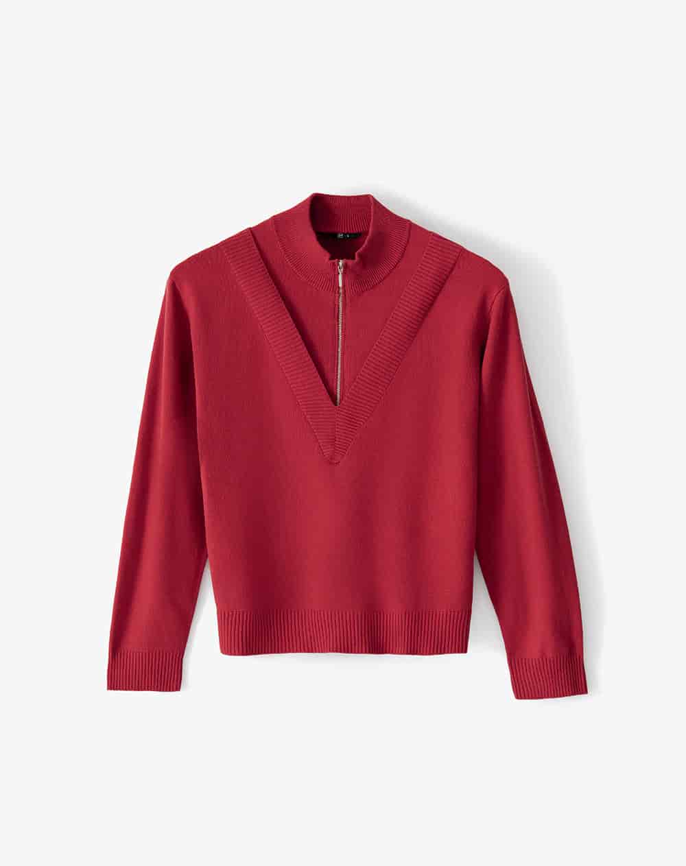 Buzo tejido regular cuello alto cierre rojo mujer - miniatura 4