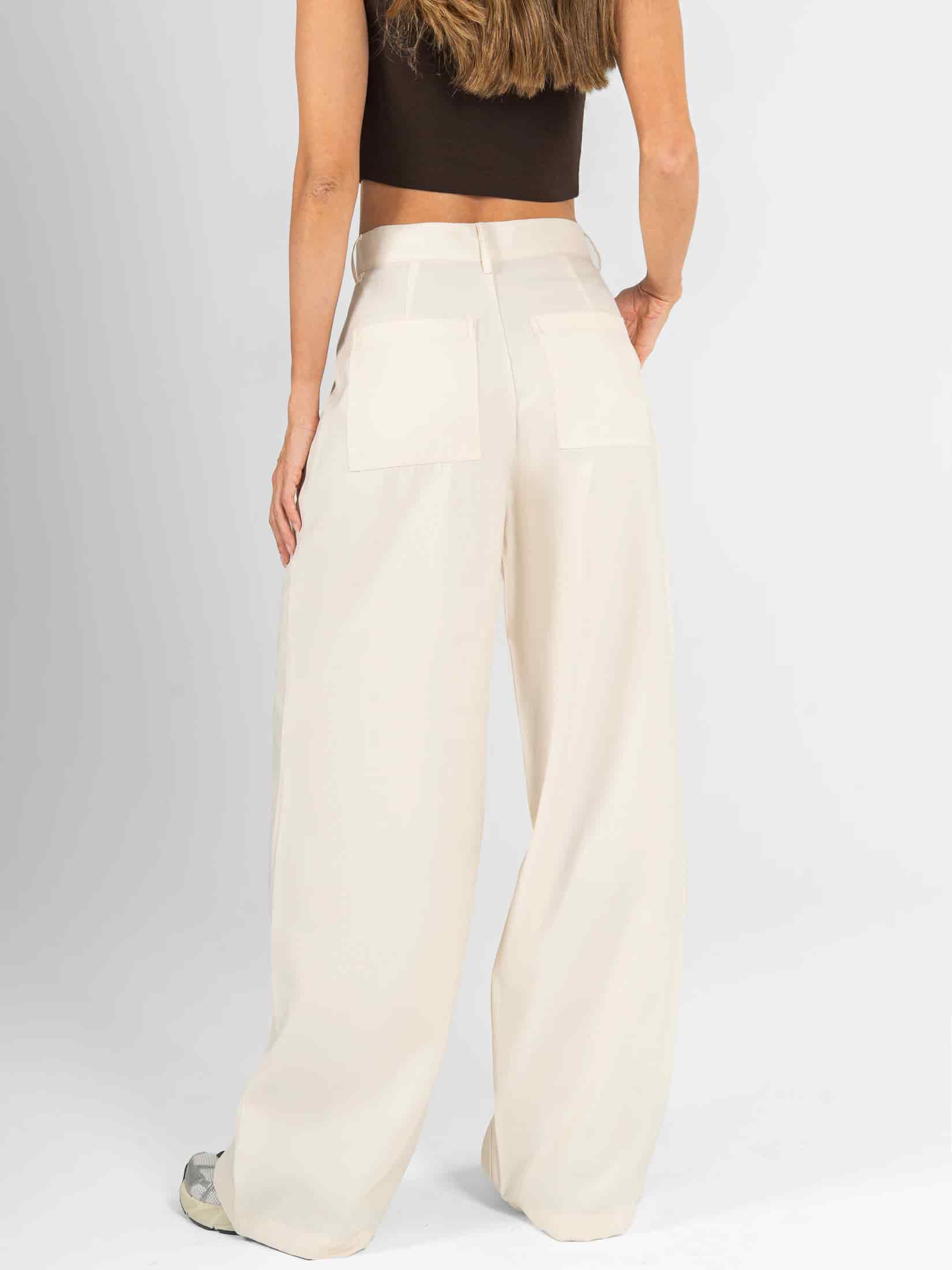 Ref: 0620599 Pantalón palazzo, tono beige, tejido plano liviano, detalle pretina, tiro alto - miniatura 2