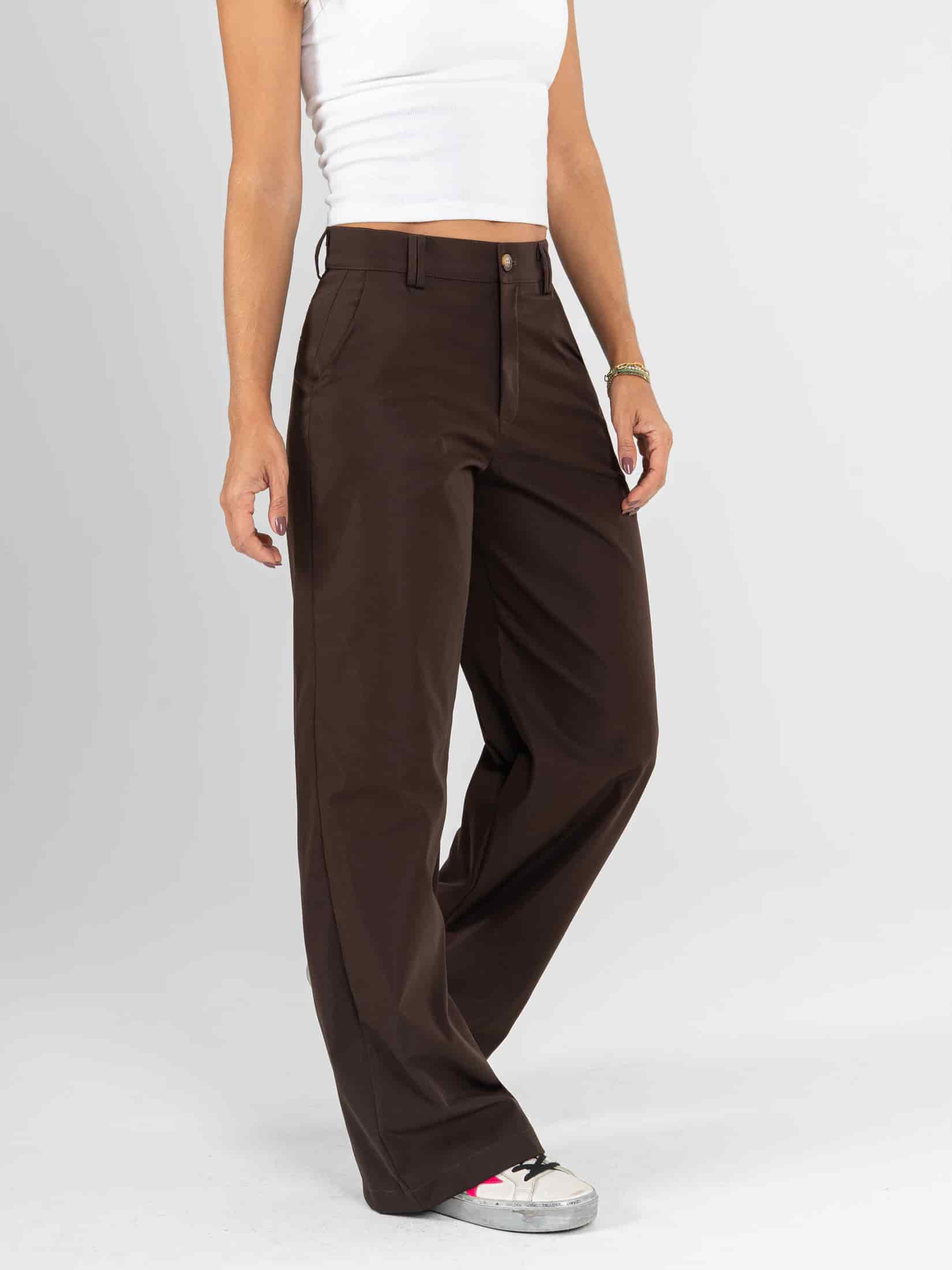 Ref: 0620627 Pantalón mom flare, rígido, sin prenses, tono café, tejido plano liviano, tiro alto - miniatura 2
