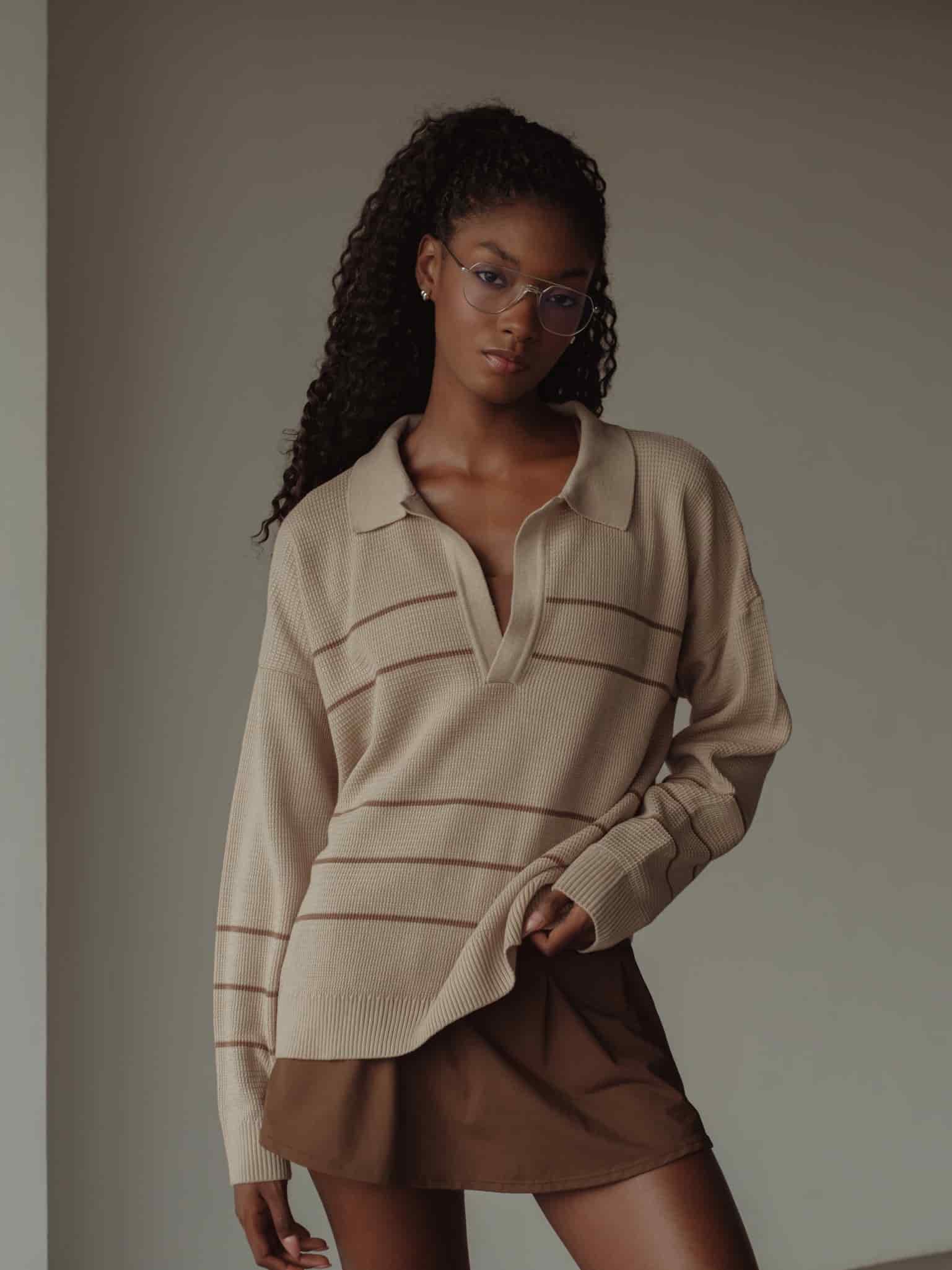 RUGBY KNIT SWEATER - NATURAL & SEPIA - miniatura 1