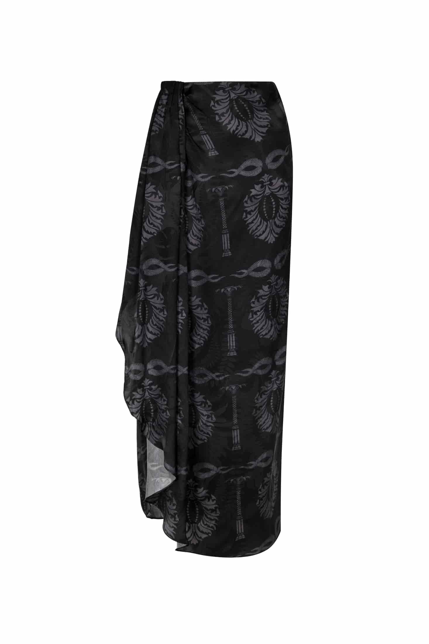 Myanmar Silk Jacquard Midi Skirt / Black - miniatura 2