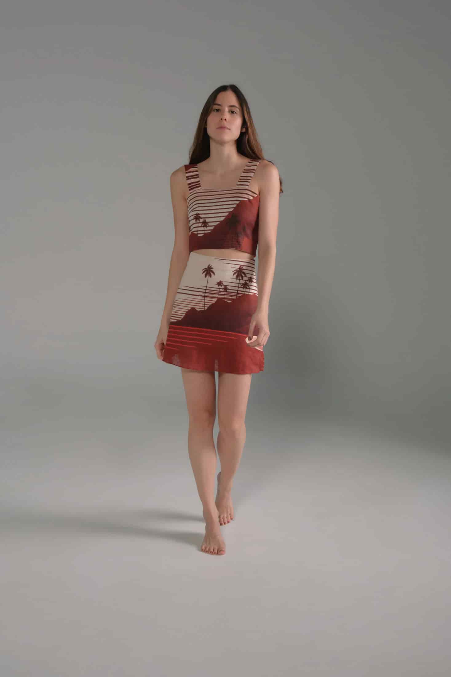 Marimba Linen Top / Red Tropical Landscape - miniatura 2
