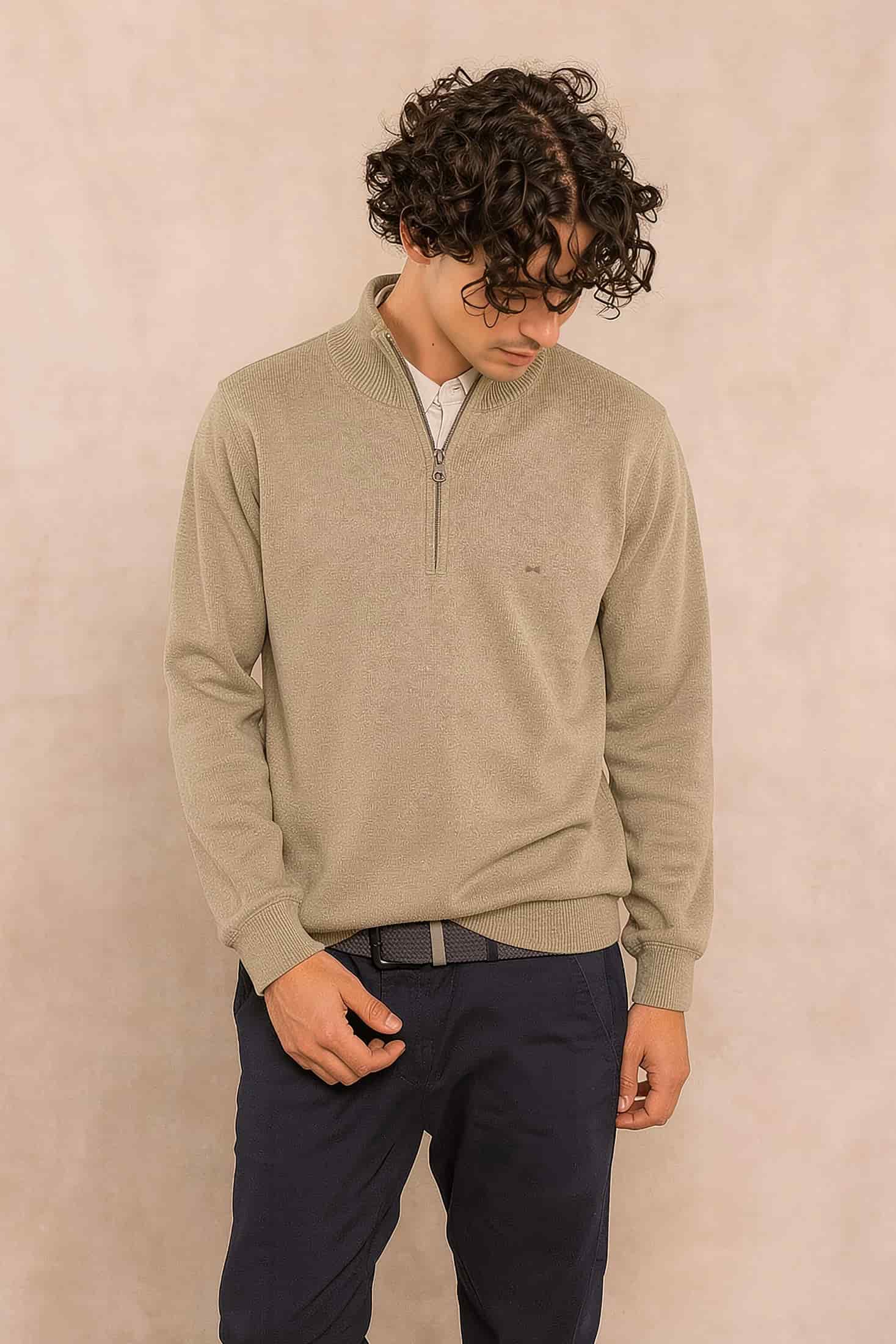 Halfzip Algodon Peinado Antiarrugas Camel - miniatura 2