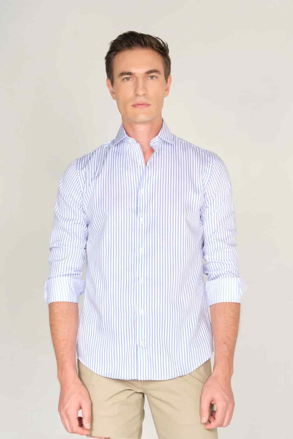 Camisa Slim Algodón Azul Rayas - miniatura 1