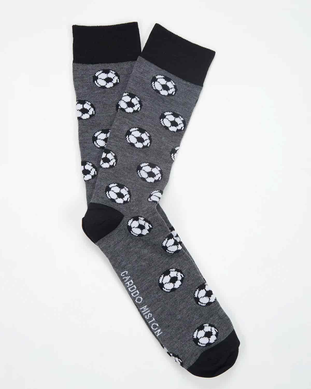 Medias Algodón Estampado Balón Fútbol  - Fondo Gris - miniatura 1