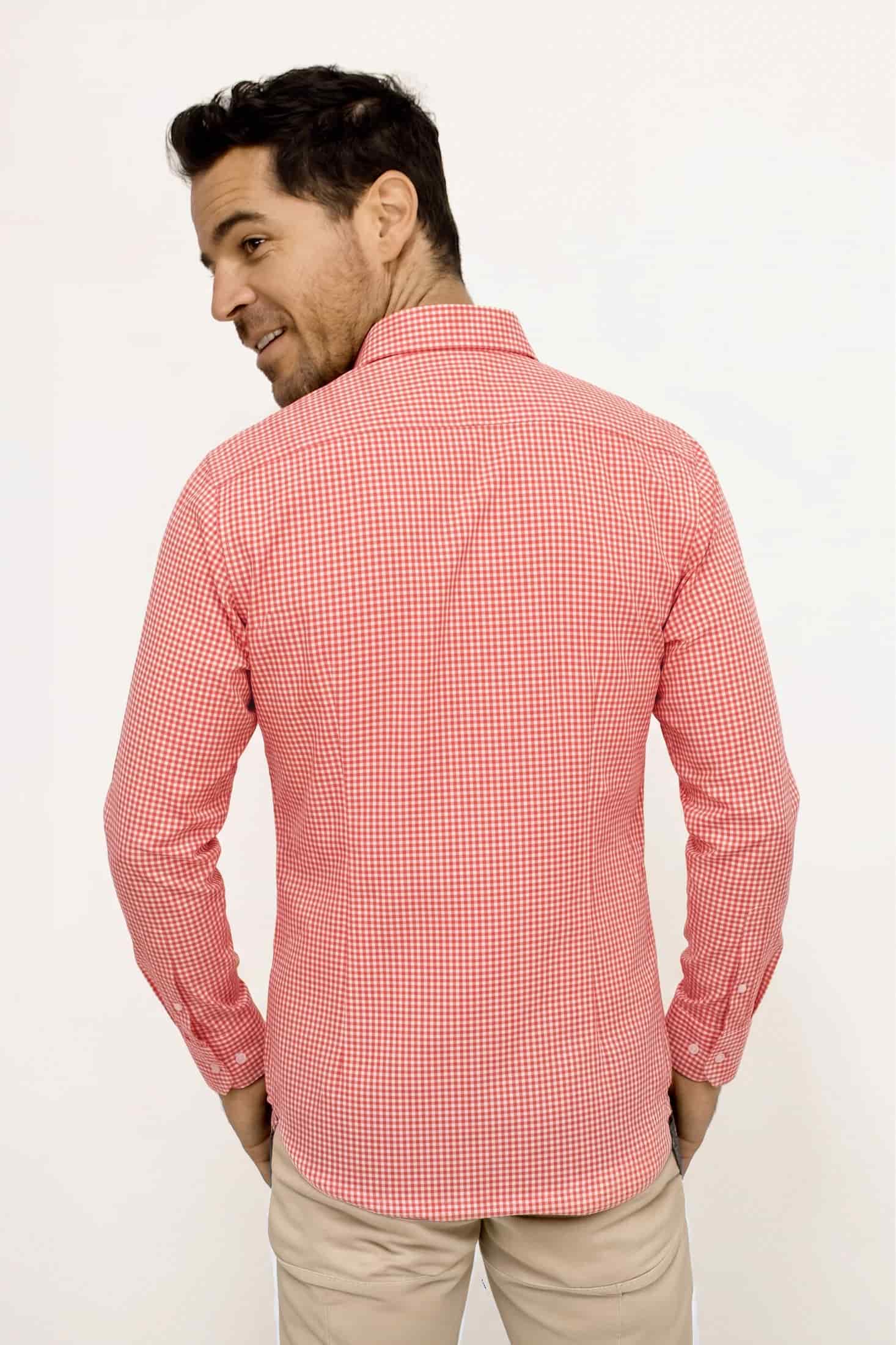 CAMISA MANGA LARGA CUADROS CORAL PARA HOMBRE - miniatura 2