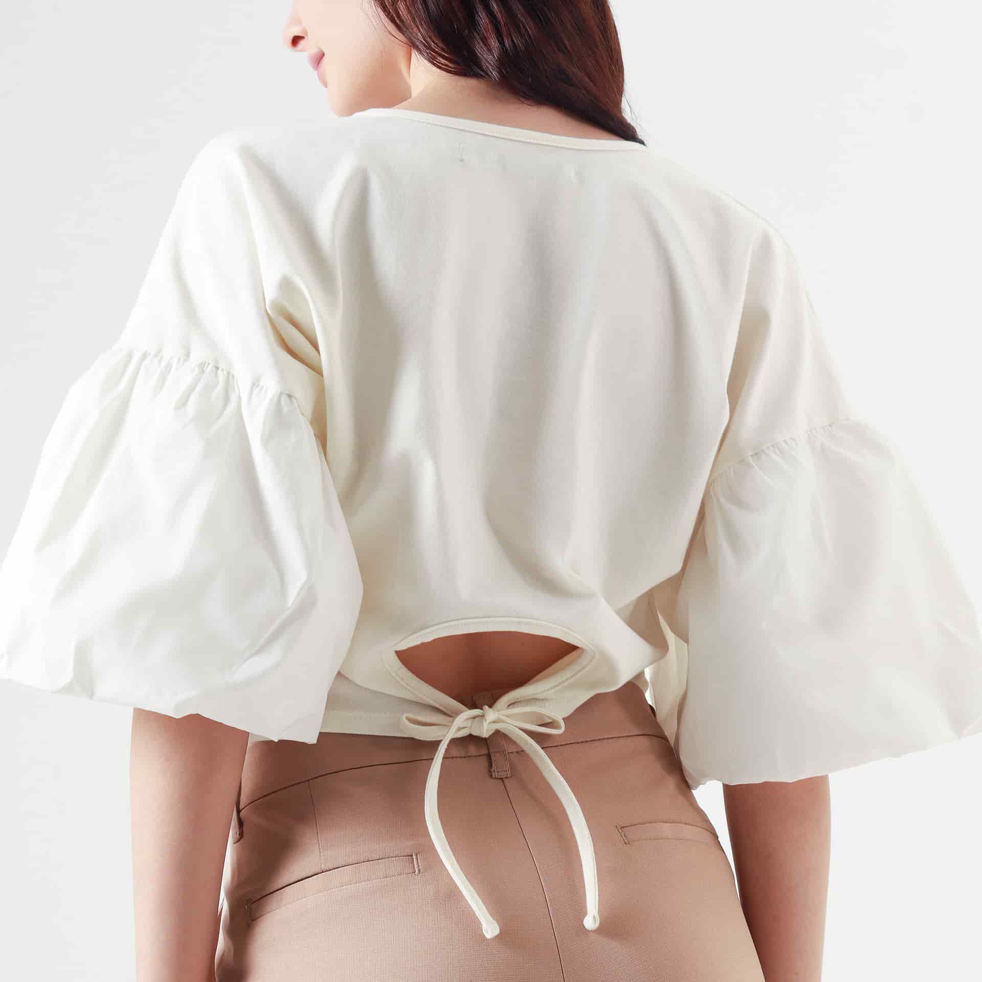 Camiseta crop ancha cuello redondo manga 3/4 para anudar en cintura - miniatura 15