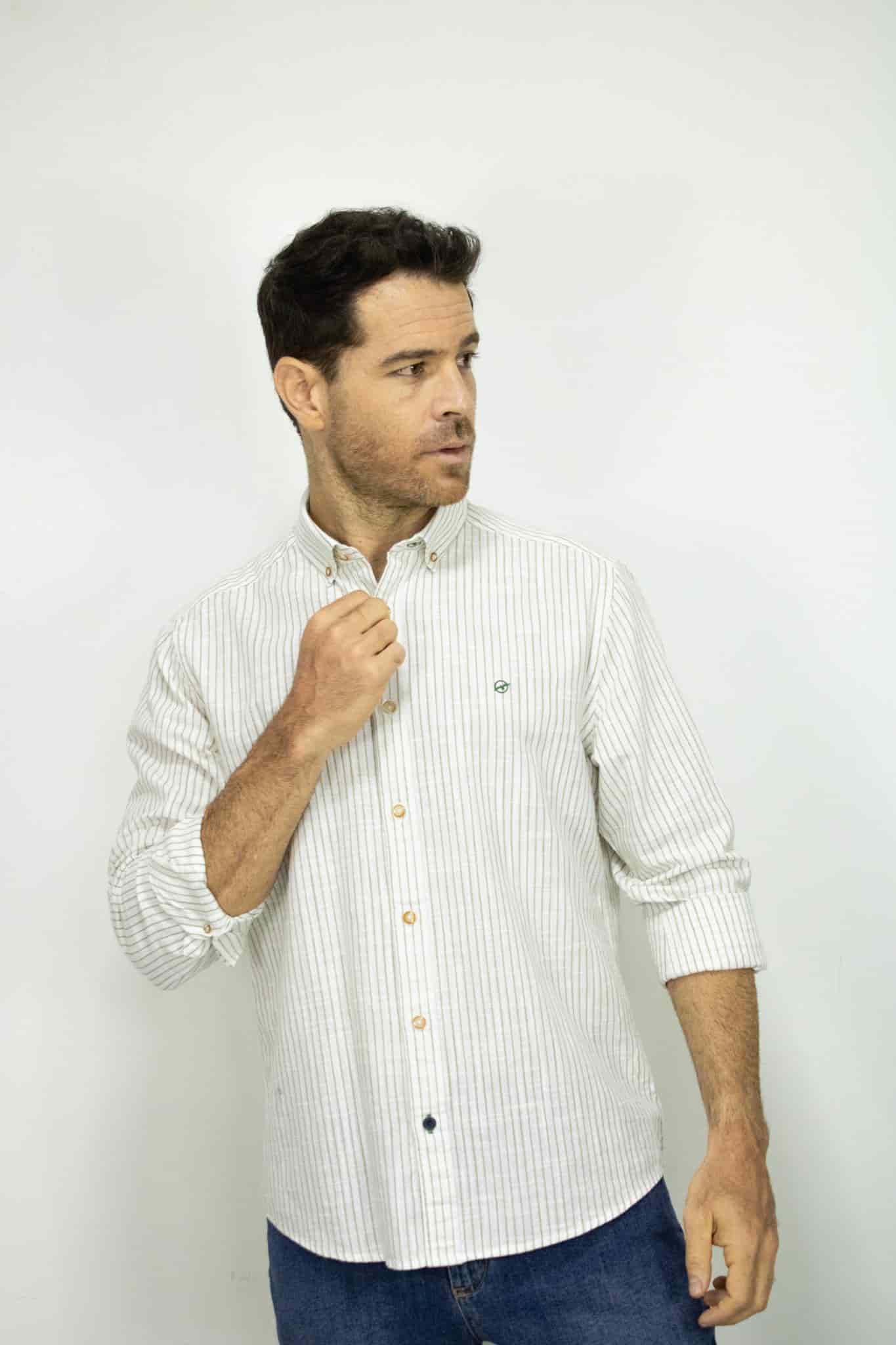 CAMISA MANGA LARGA RAYAS EN ALGODON PARA HOMBRE - miniatura 1