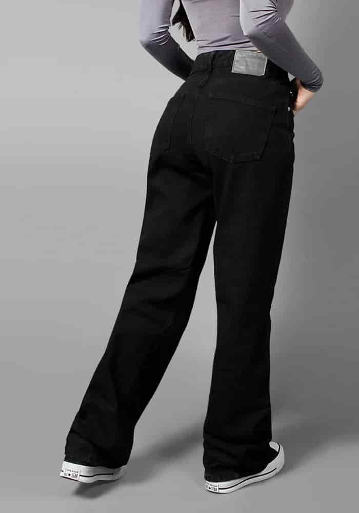 Jean Rigido Wide Leg Para Mujer Negro Mate New - miniatura 2