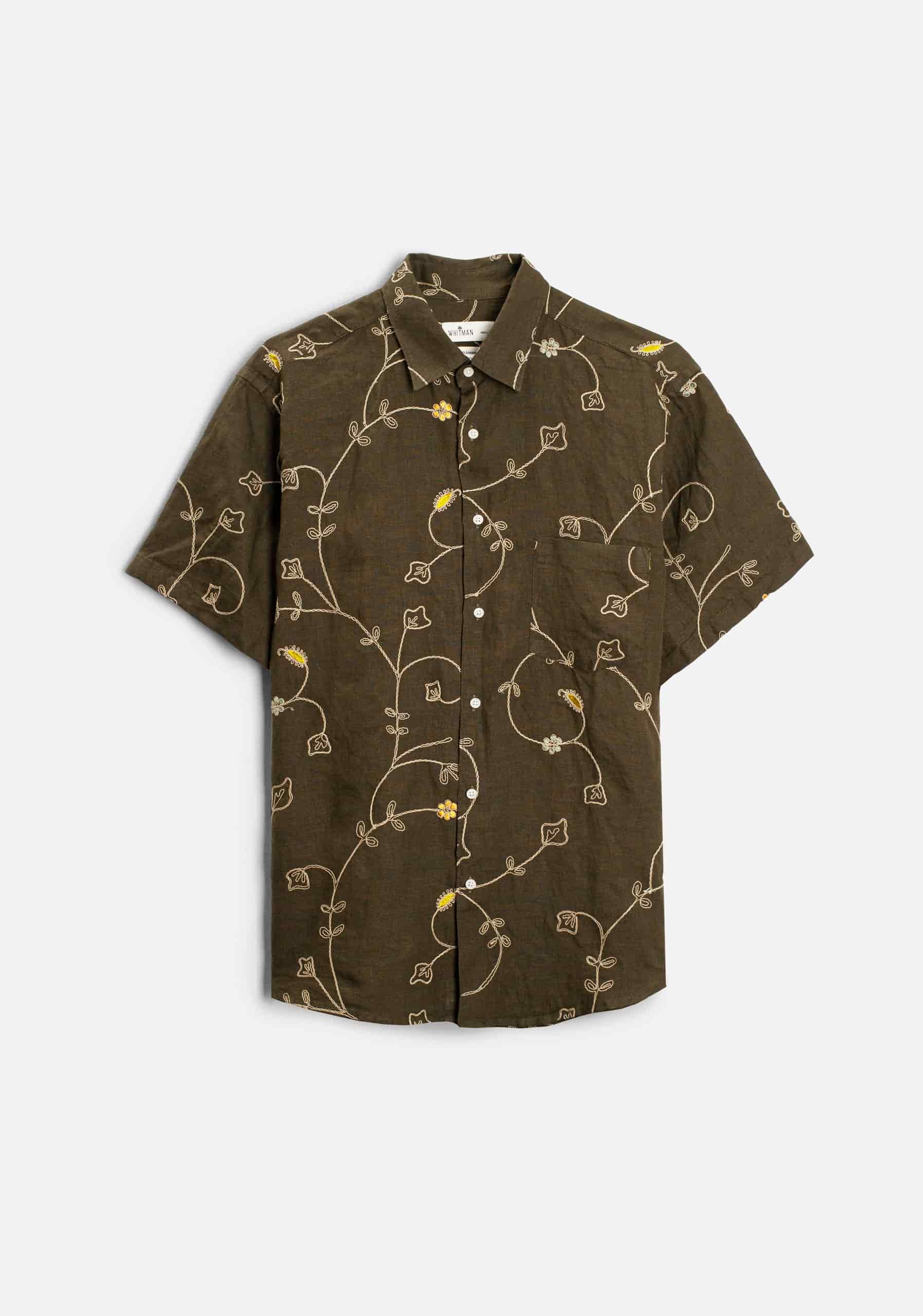 Camisa Lino Harlem Bordado Verde Olive - miniatura 2