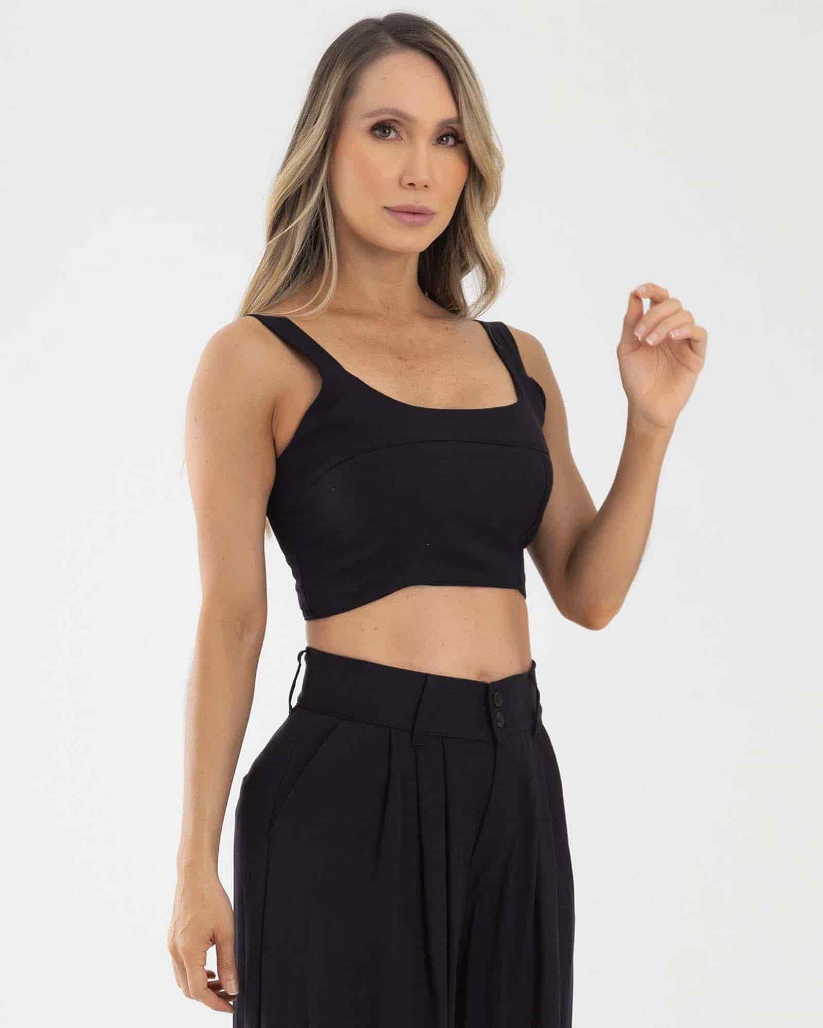 Blusa corta casual negro golden hour fiber - miniatura 1