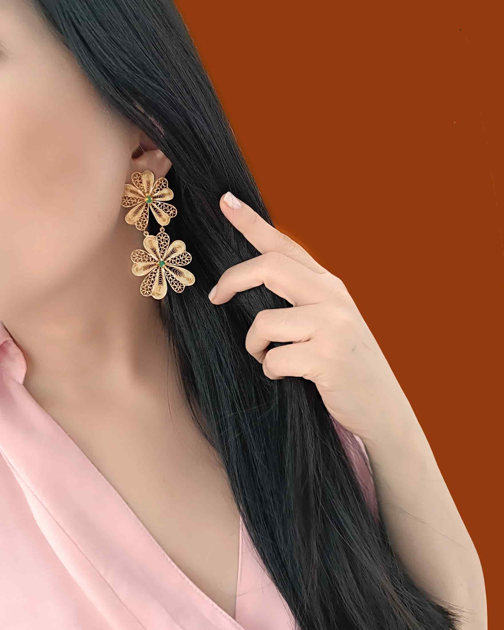 Aretes doble flor Chiara - miniatura 5