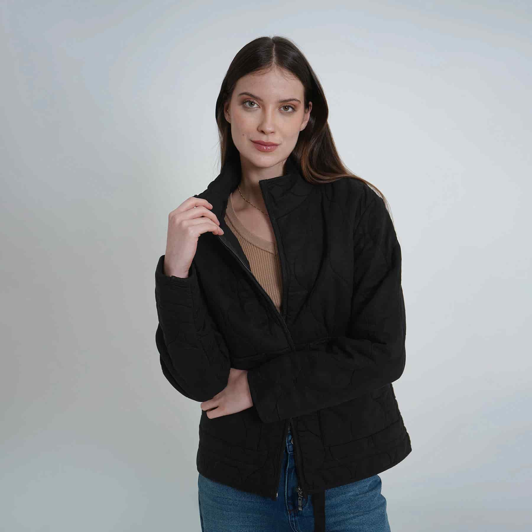 Chaqueta acolchada manga larga cuello alto con bolsillos de parche - miniatura 8