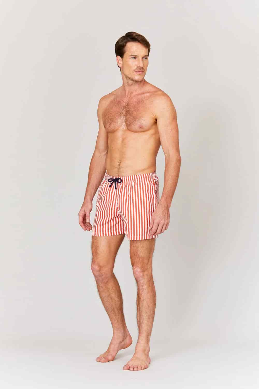 Men's red striped swim trunk - miniatura 4