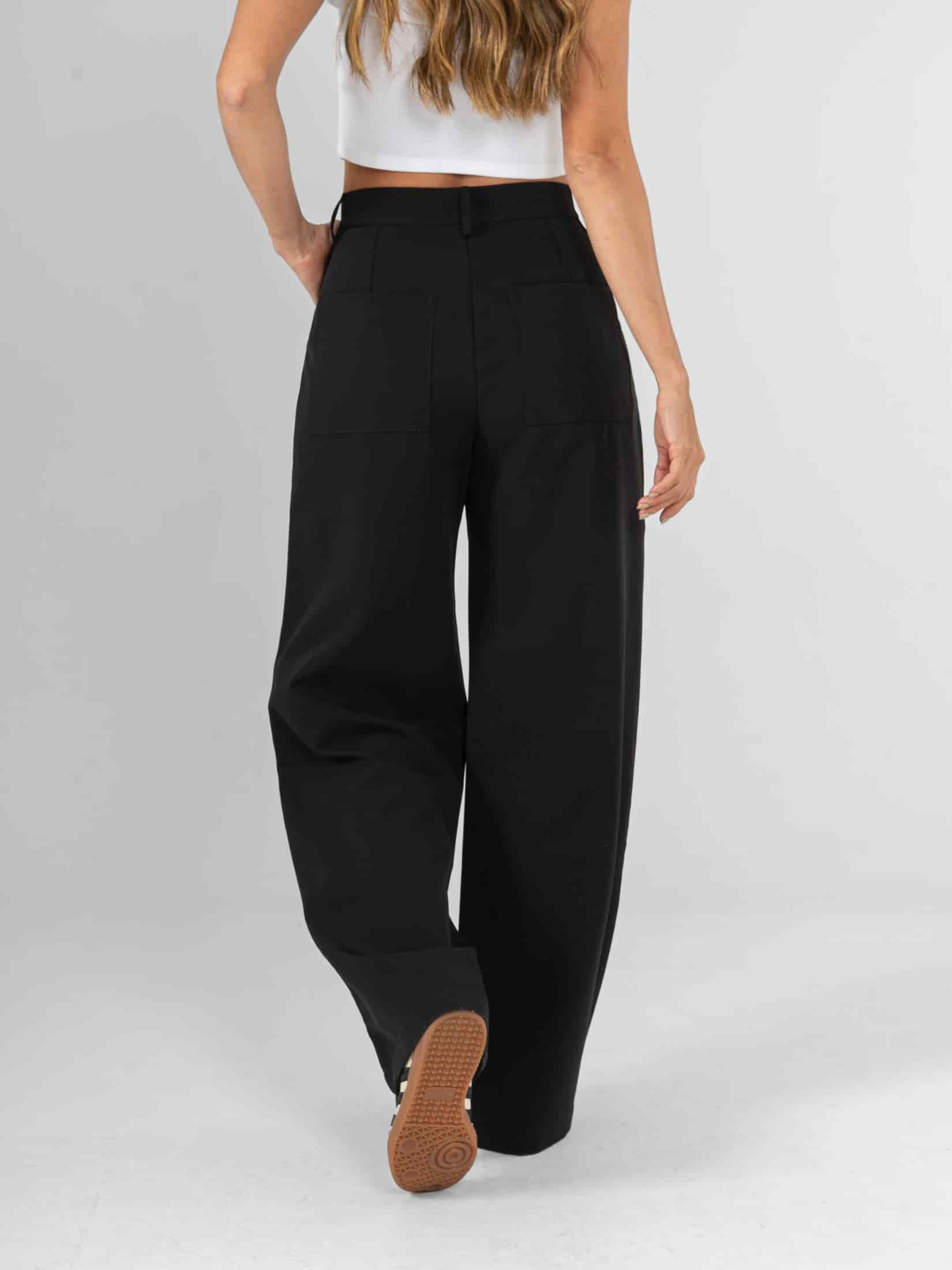 Ref: 0620410 Pantalón palazzo, tejido plano liviano, stretch, tiro alto, tono negro - miniatura 2