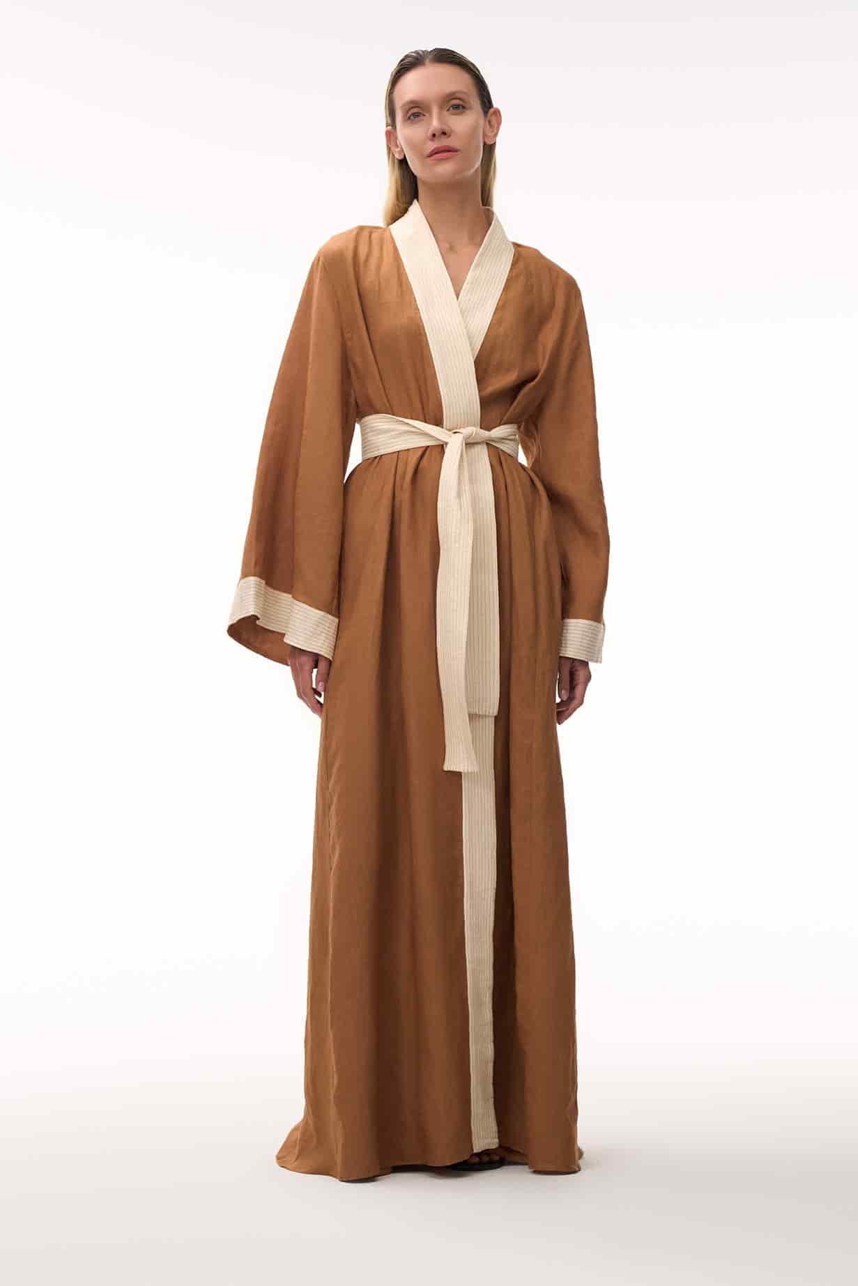 Rafaela Linen Kaftan / Brown & Ivory - miniatura 2