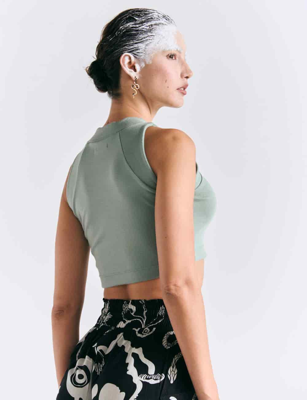 Crop Top Raglan  verde pistacho Mujer - miniatura 2